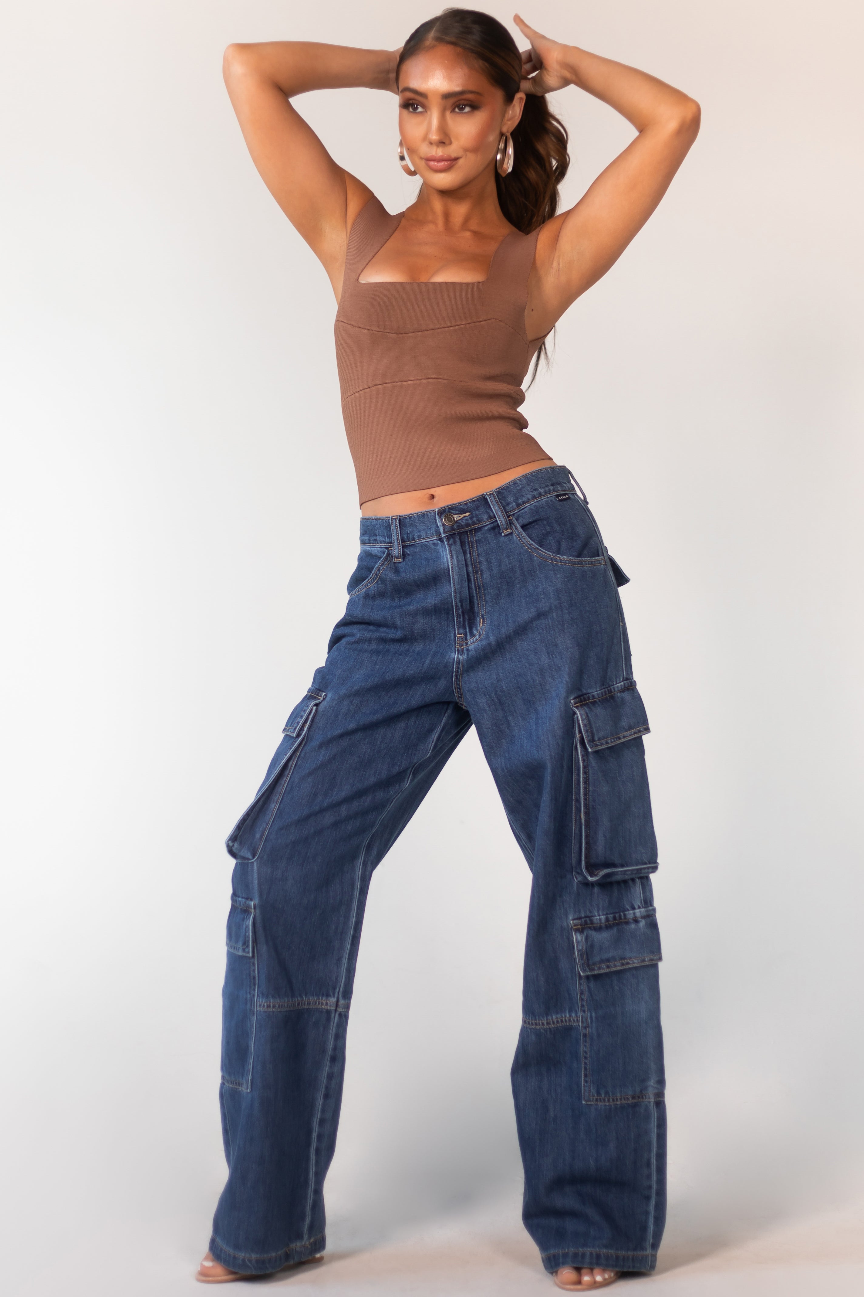 Cello Medium Wash Low Waisted Vintage Wide Leg Jeans-Newayad