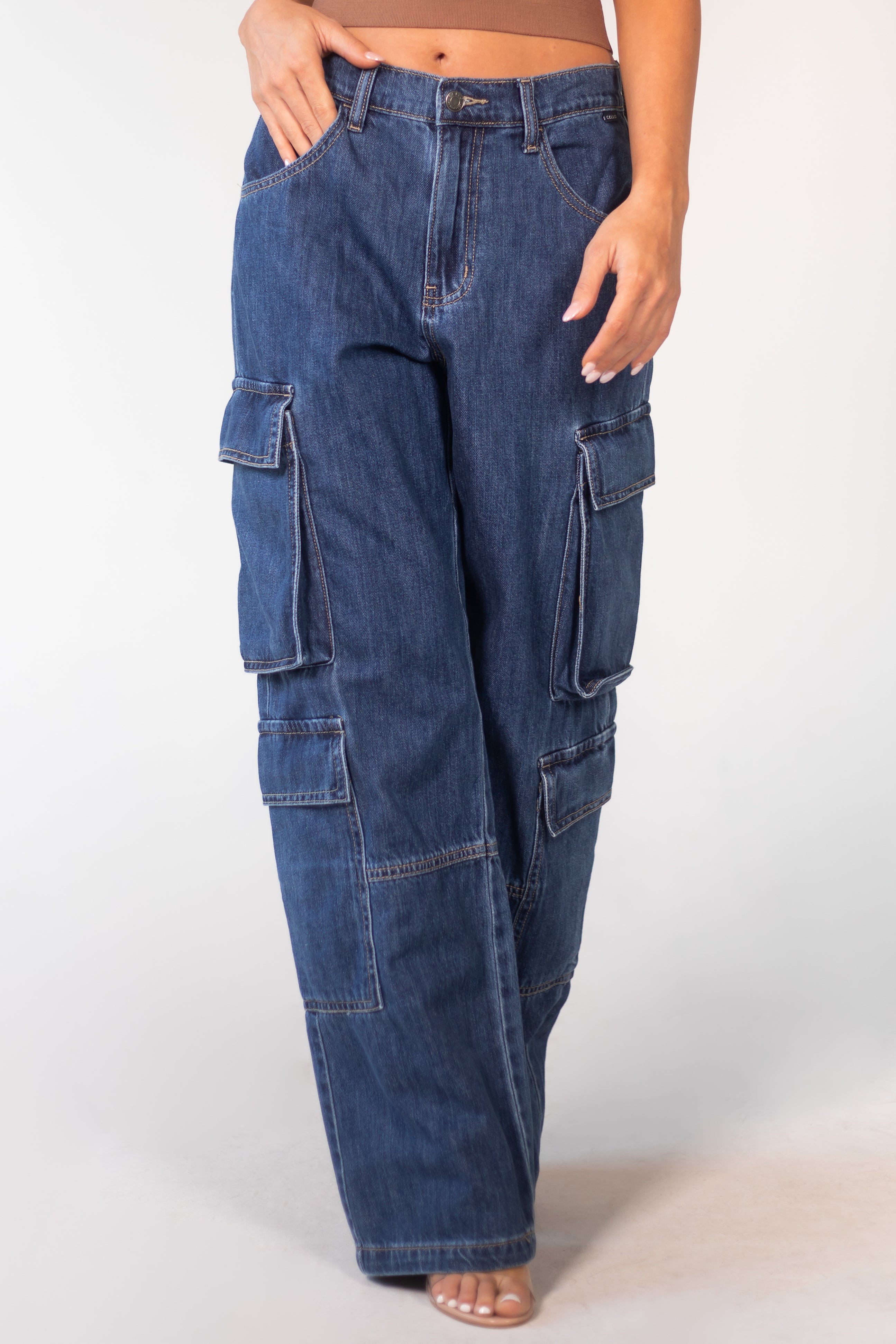 Cello Medium Wash Low Waisted Vintage Wide Leg Jeans-Newayad