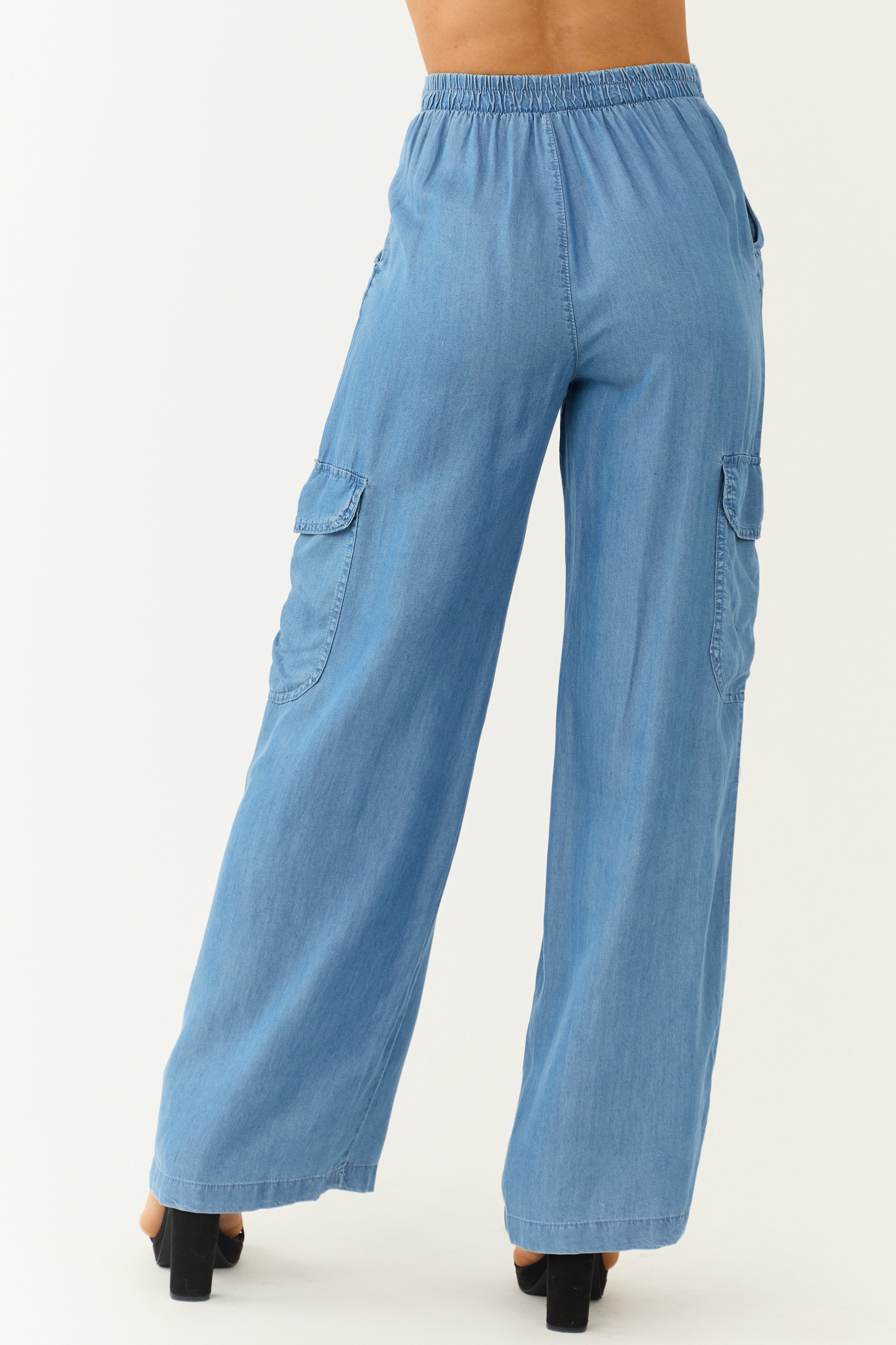 Medium Wash Wide Leg Cargo Lightweight Pants-Newayad