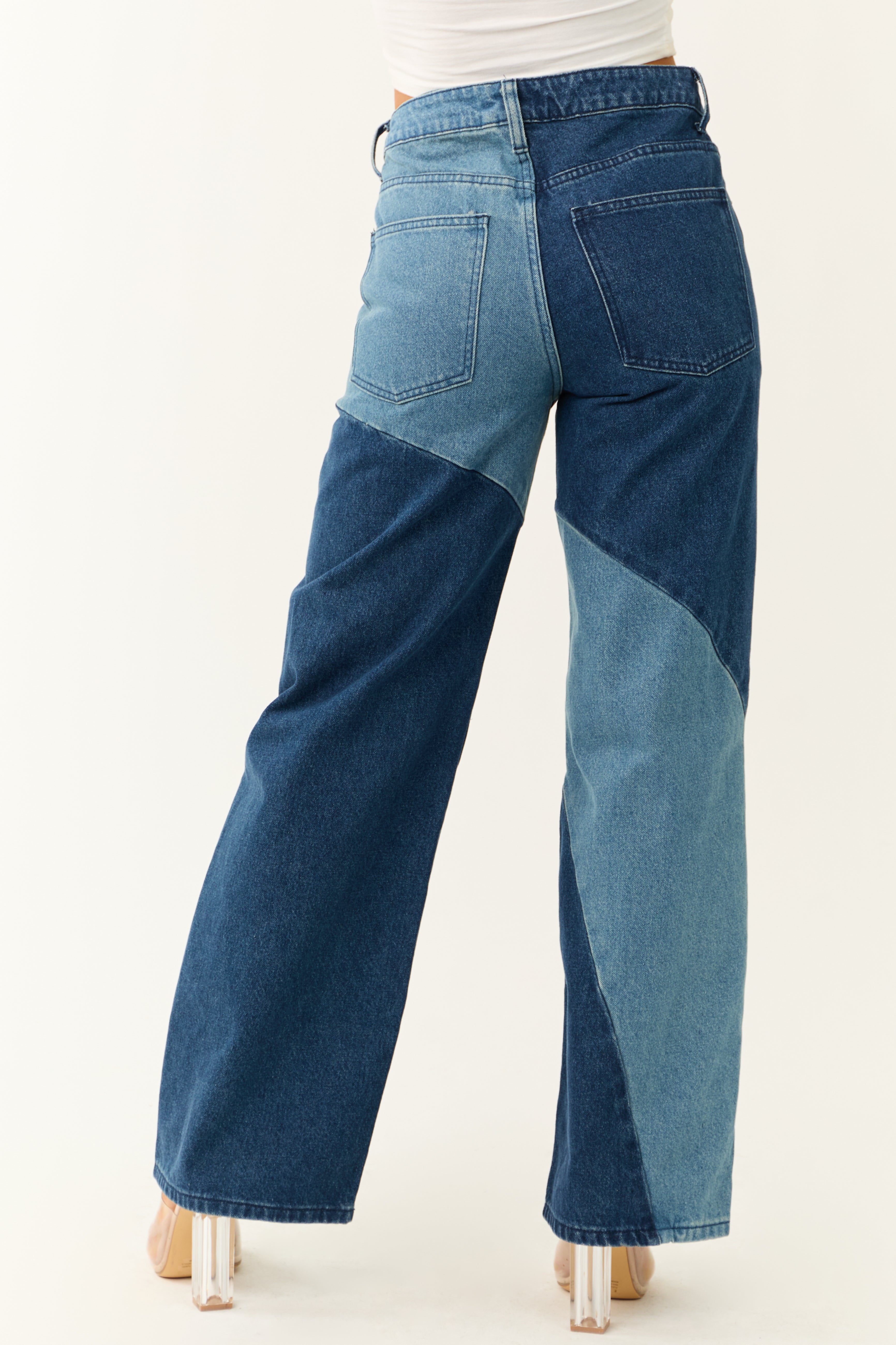 Medium and Dark Wash Denim Colorblock Jeans-Newayad