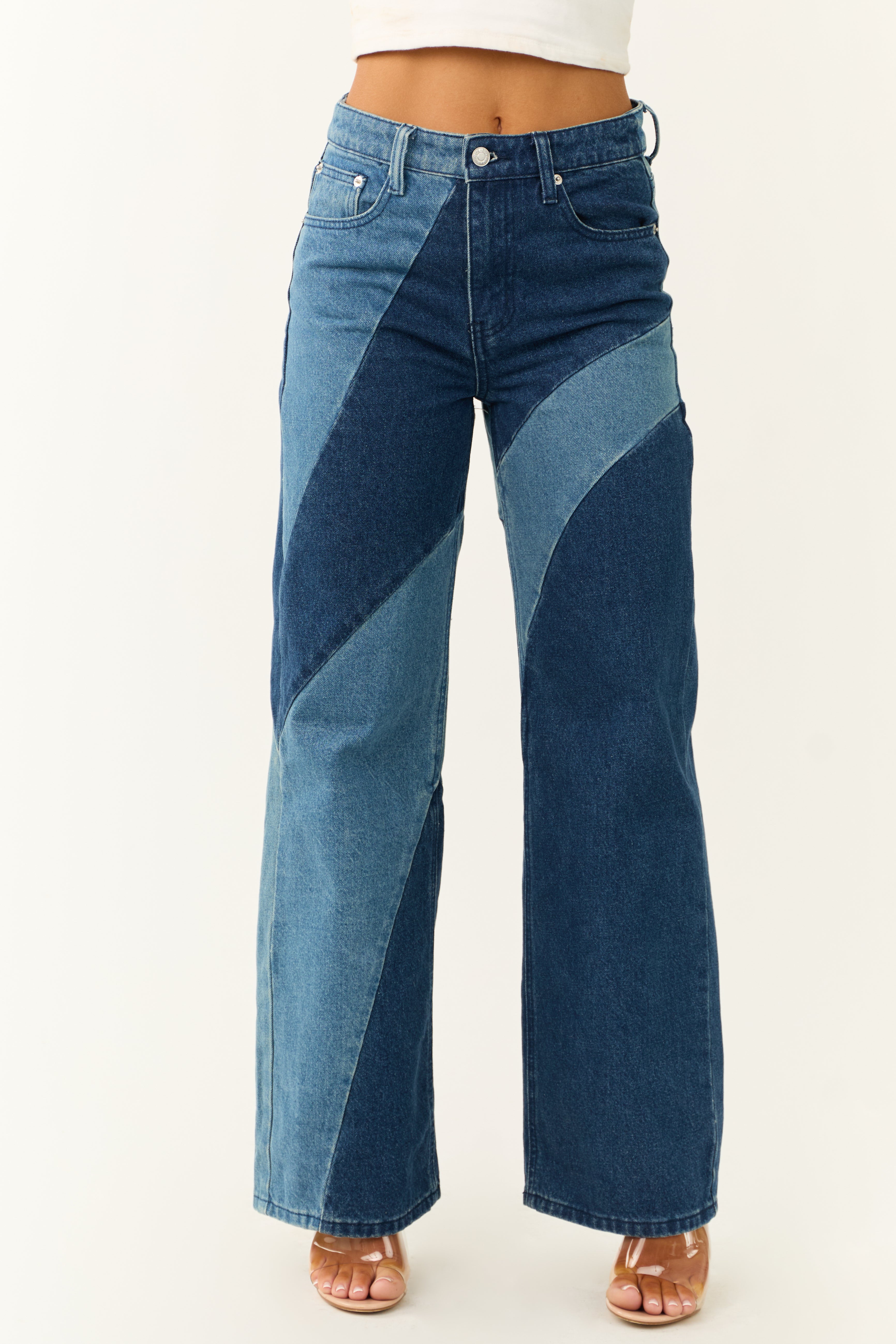 Medium and Dark Wash Denim Colorblock Jeans-Newayad