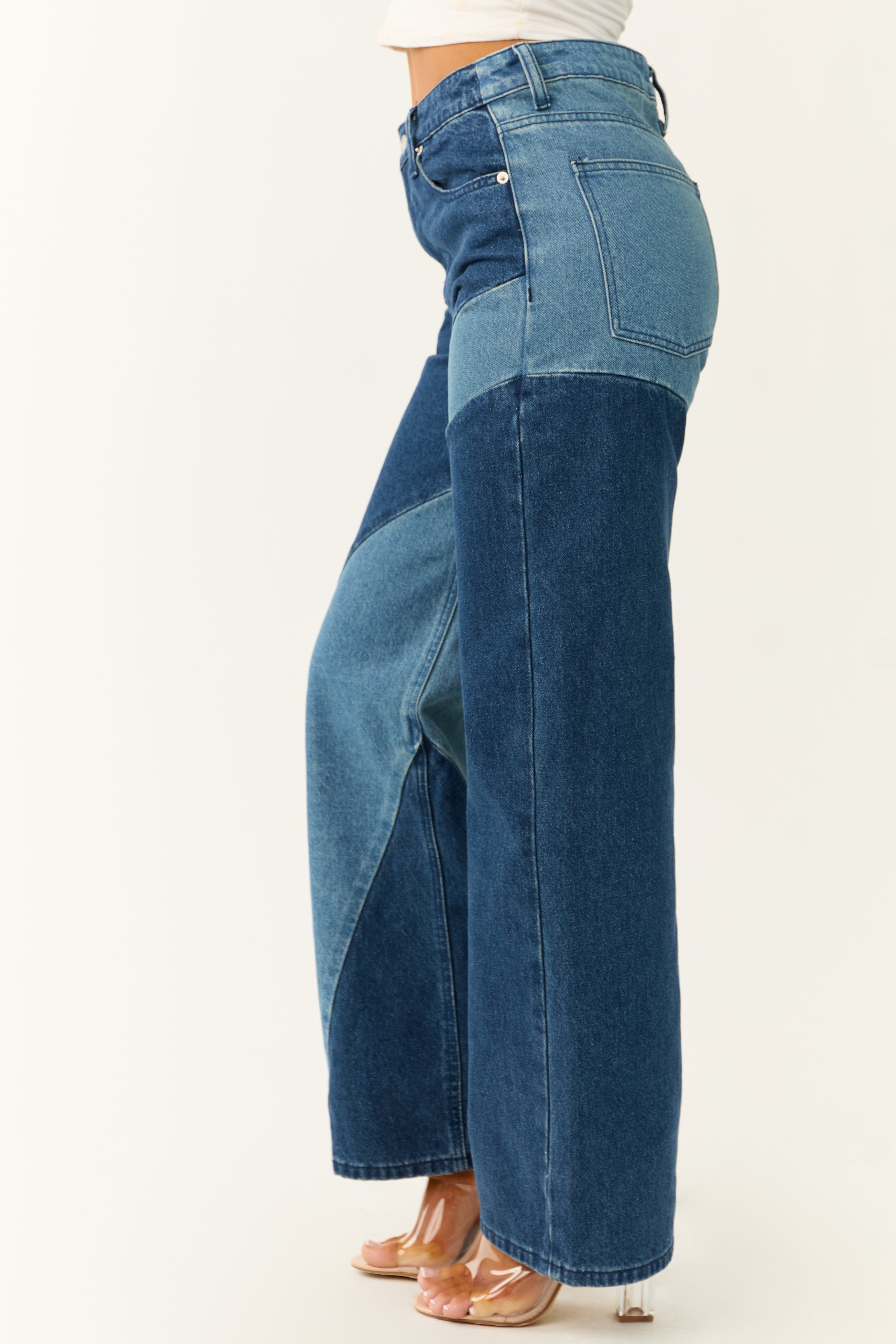 Medium and Dark Wash Denim Colorblock Jeans-Newayad