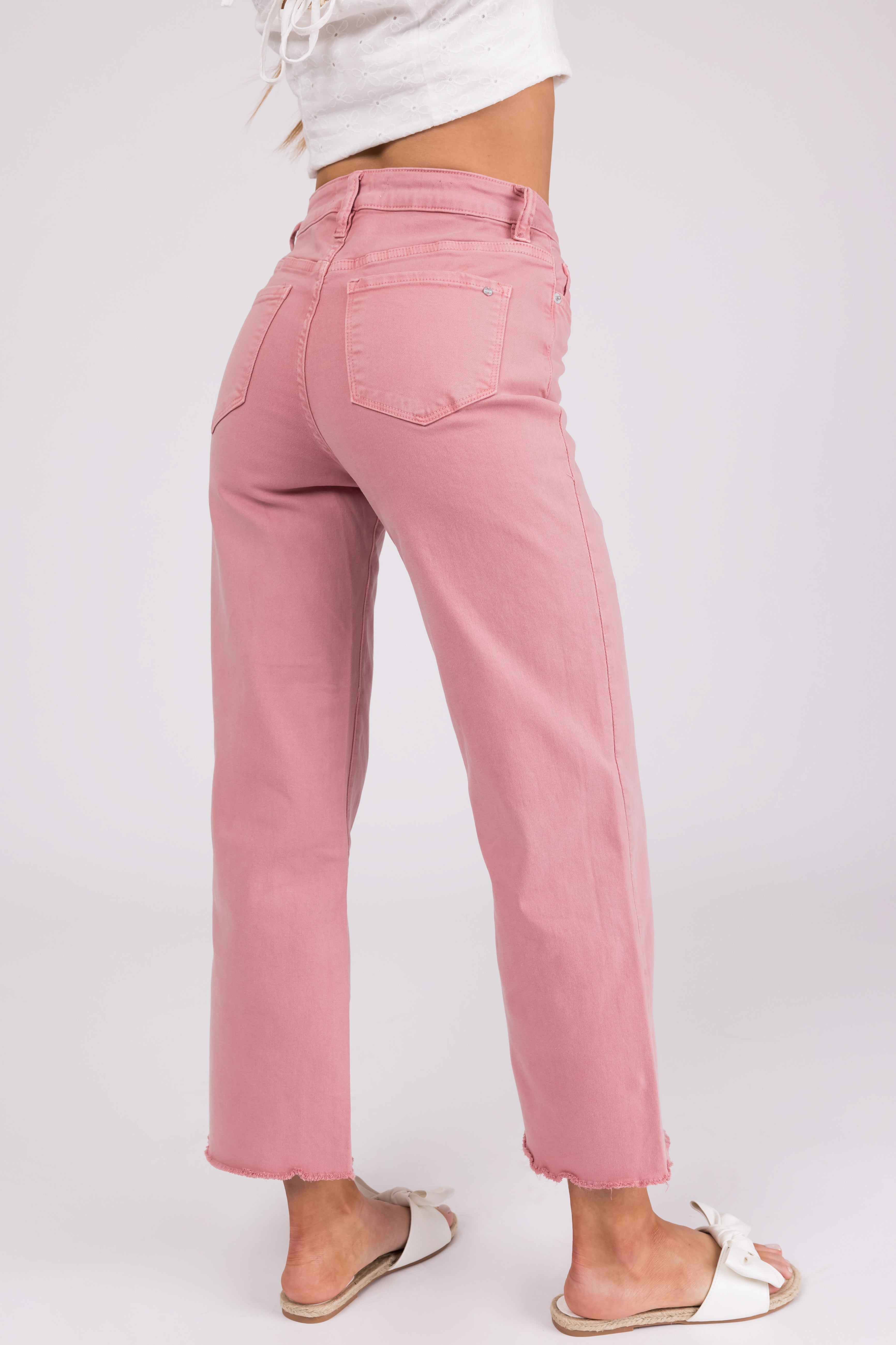 Mica Denim Baby Pink Wide Leg Button Fly Jeans-Newayad