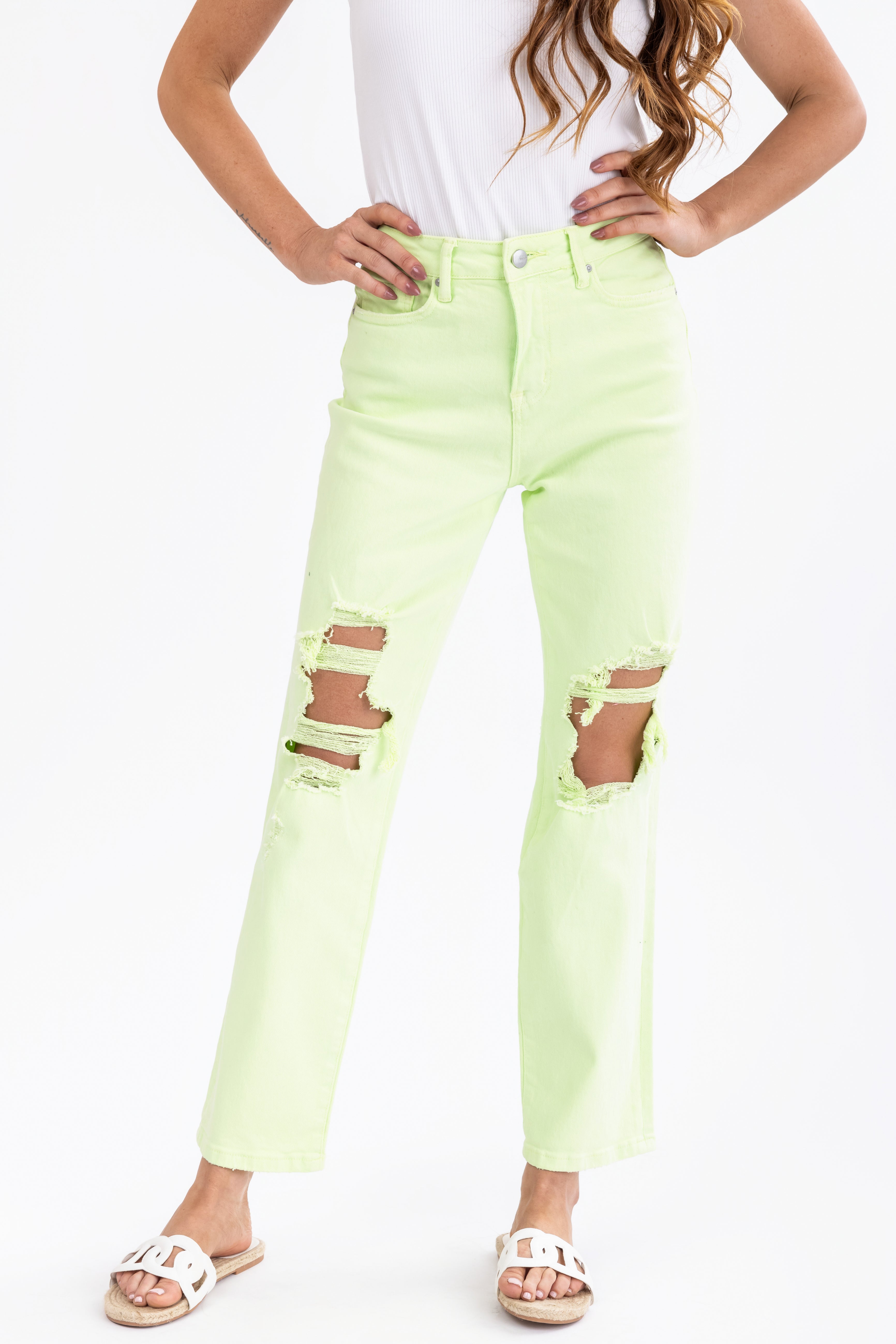 Mica Denim Bright Lime Straight Leg Jeans-Newayad