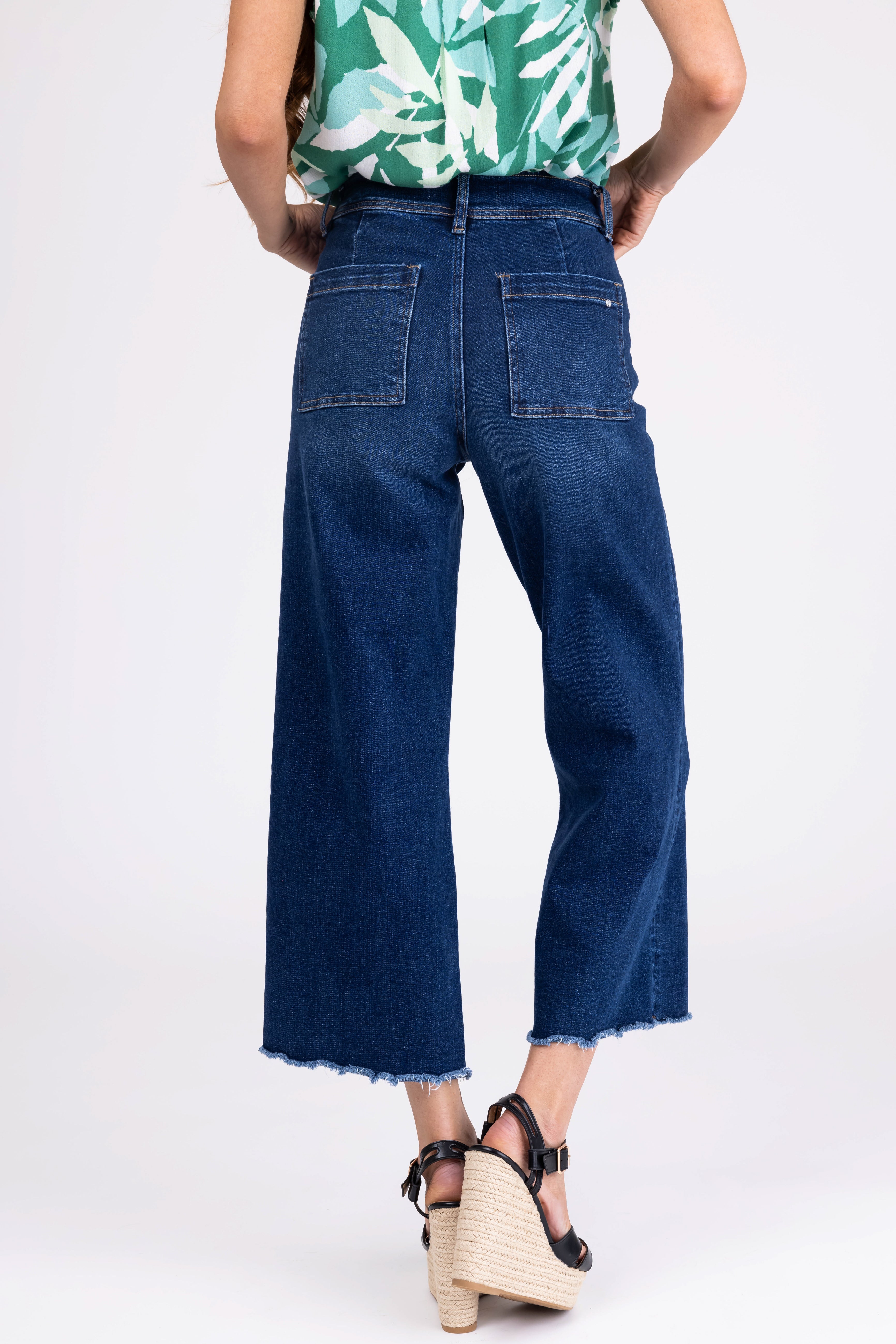 Mica Denim Dark Wash Wide Leg Cropped Jeans-Newayad