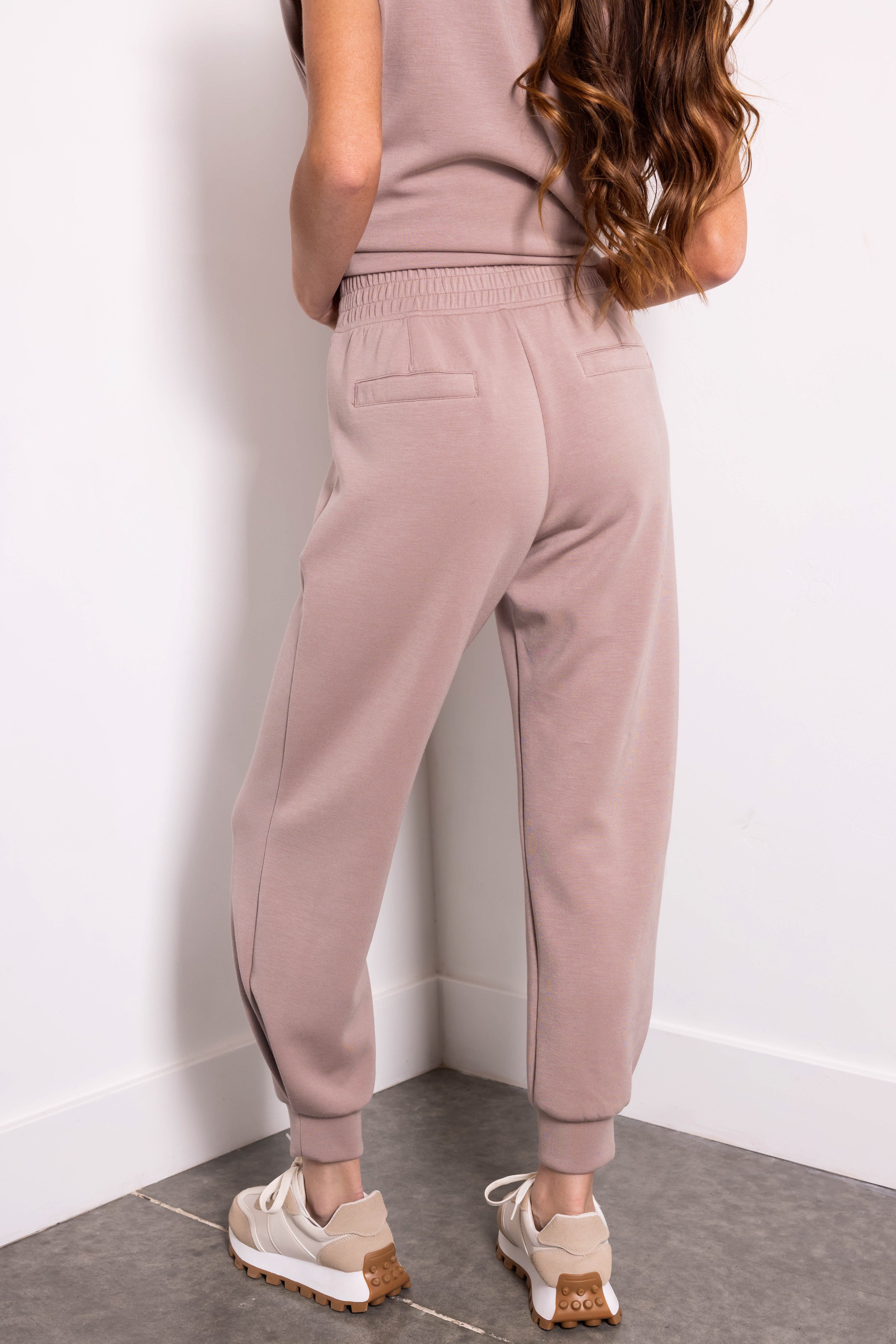 Mocha Smocked Waistband Soft Knit Joggers-Newayad