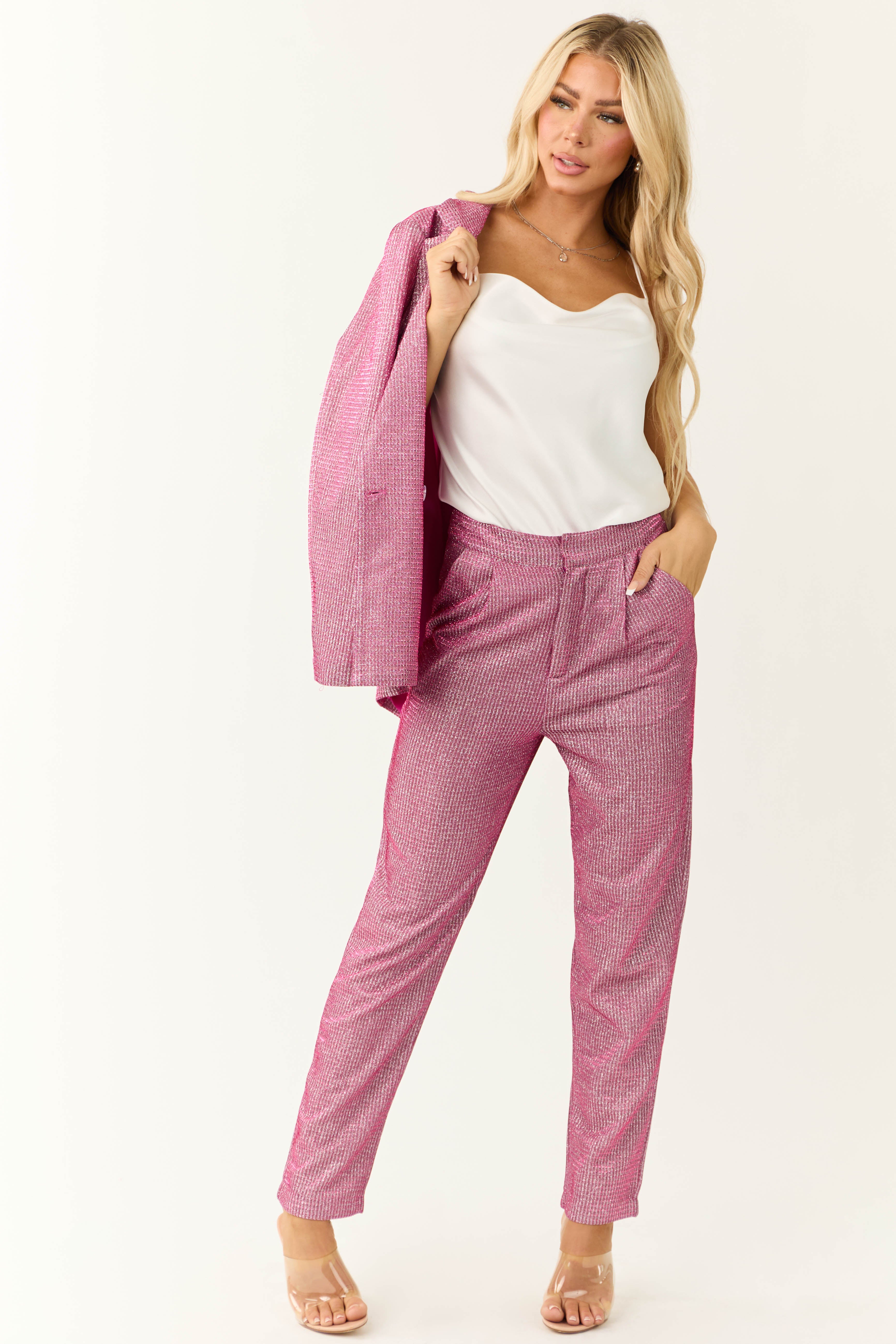 Mulberry High Rise Straight Leg Metallic Pants-Newayad