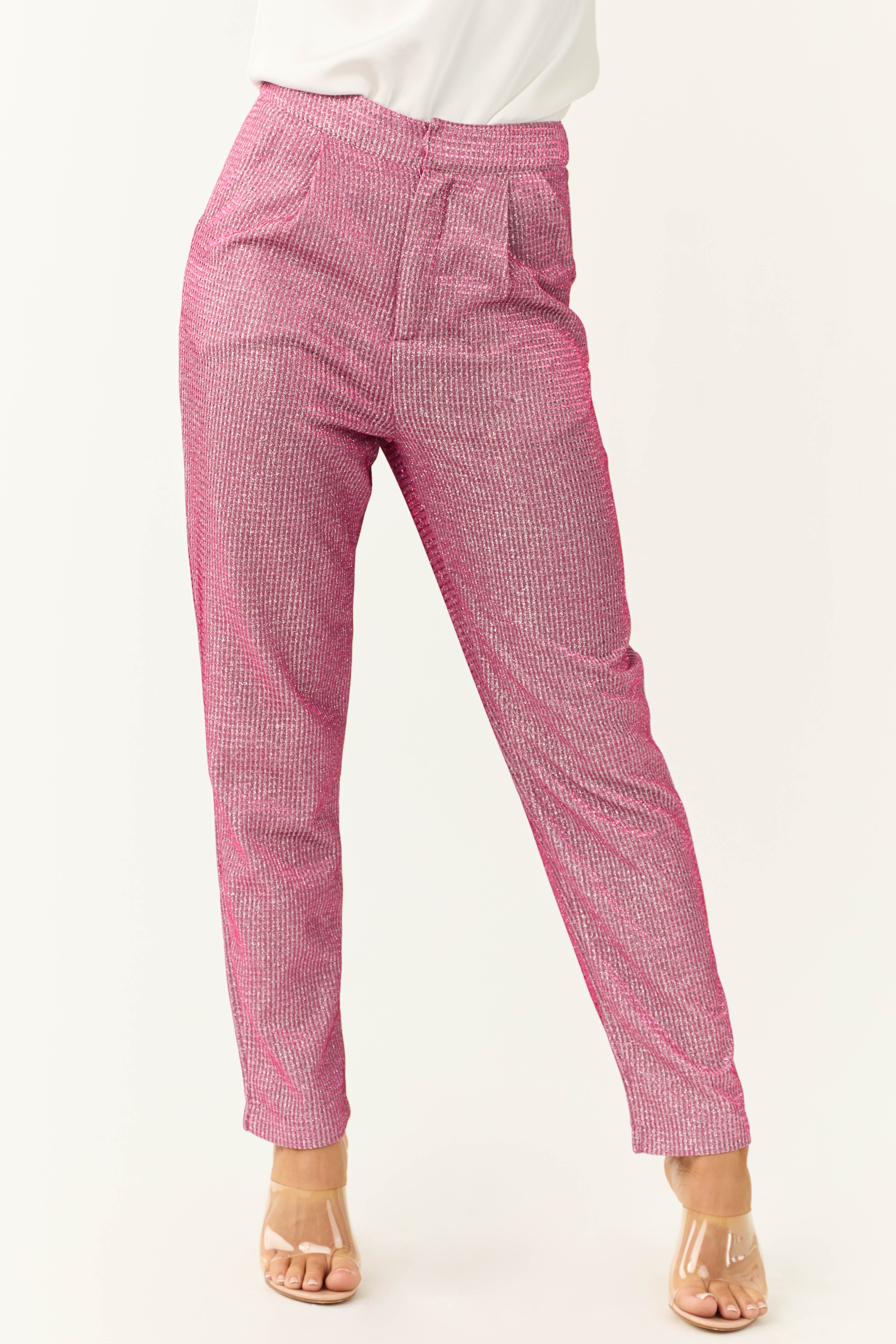 Mulberry High Rise Straight Leg Metallic Pants-Newayad
