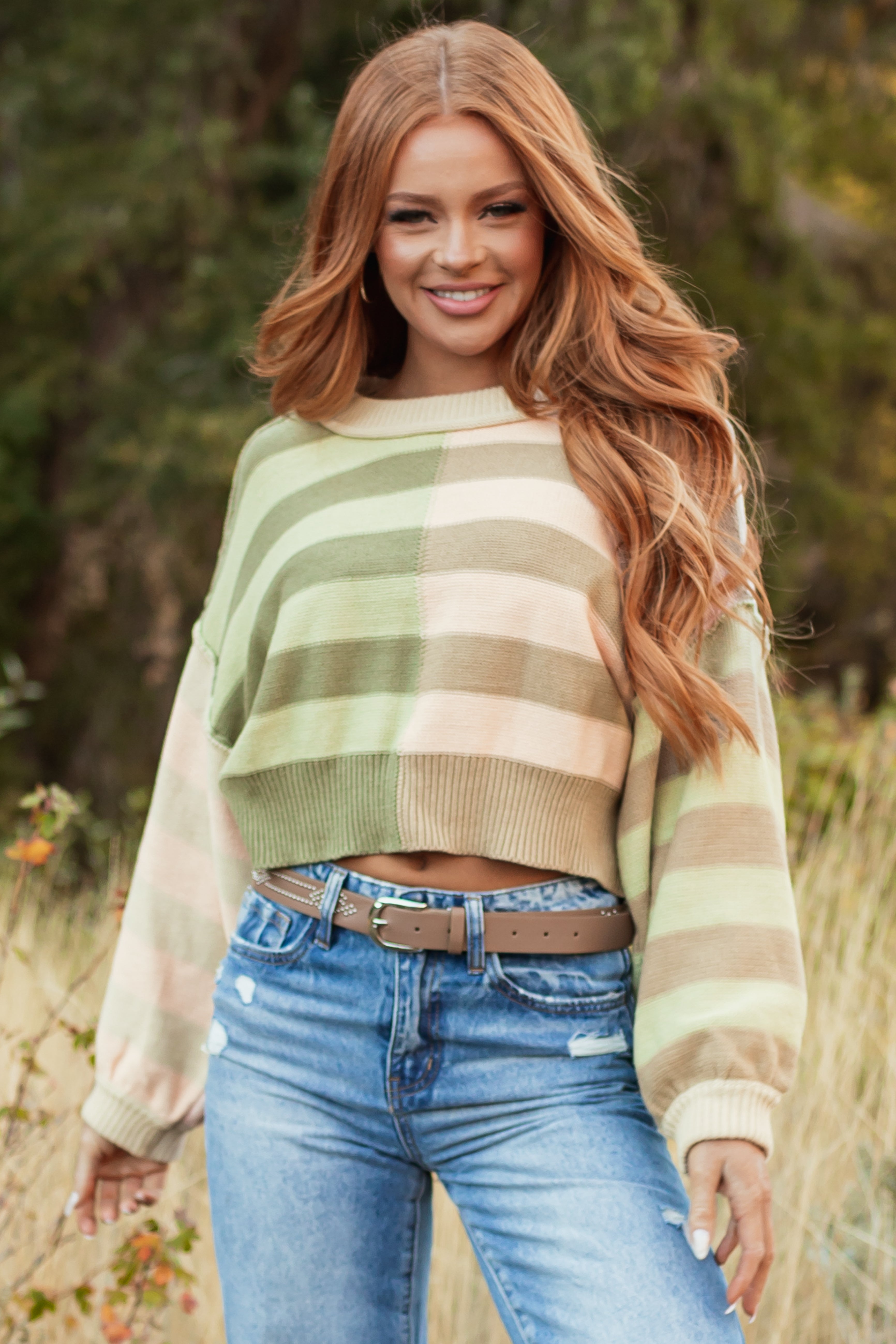 Multicolored Colorblock Stripe Cropped Sweater-Newayad