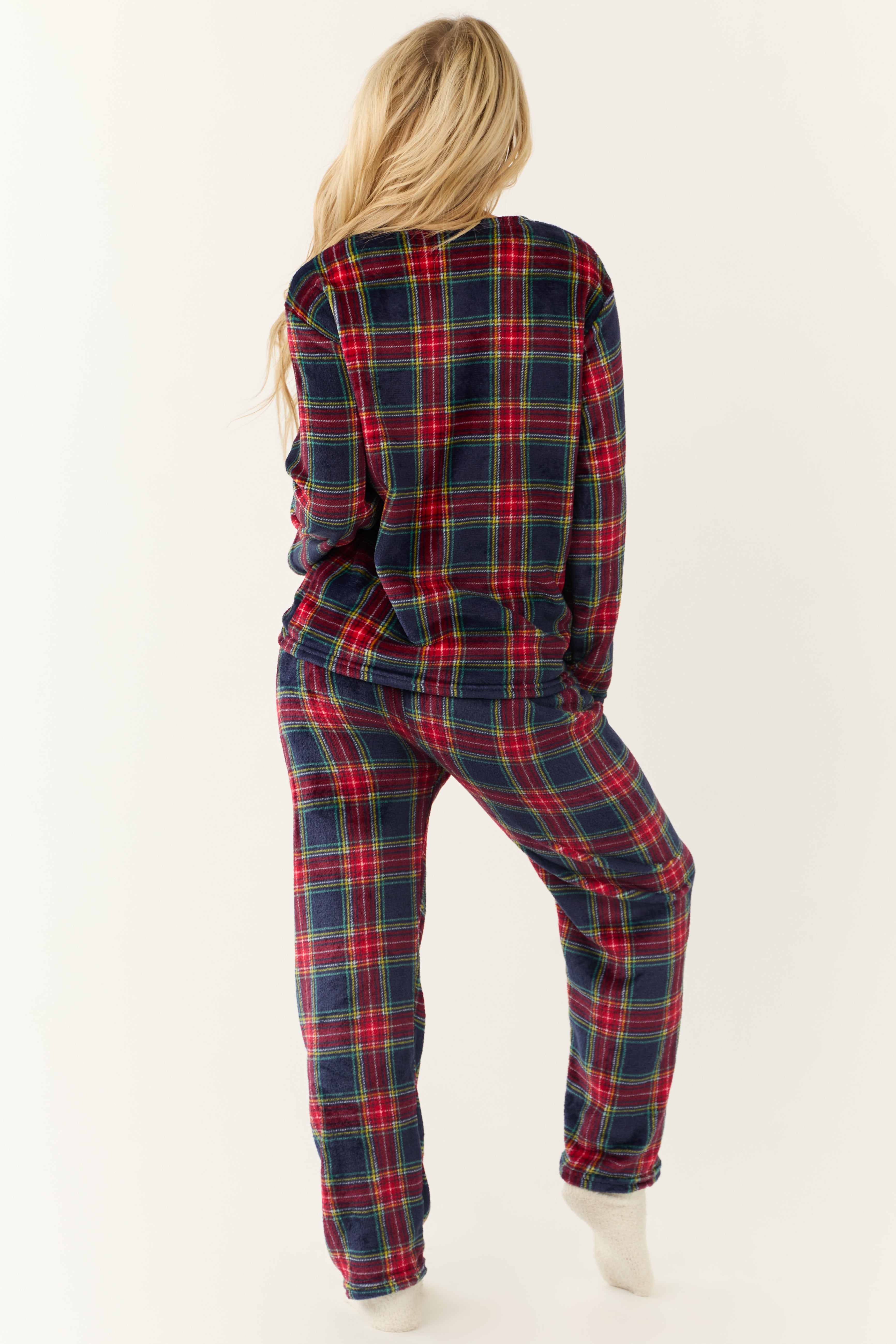 Navy Plaid 2 Piece Soft Pajama Set-Newayad