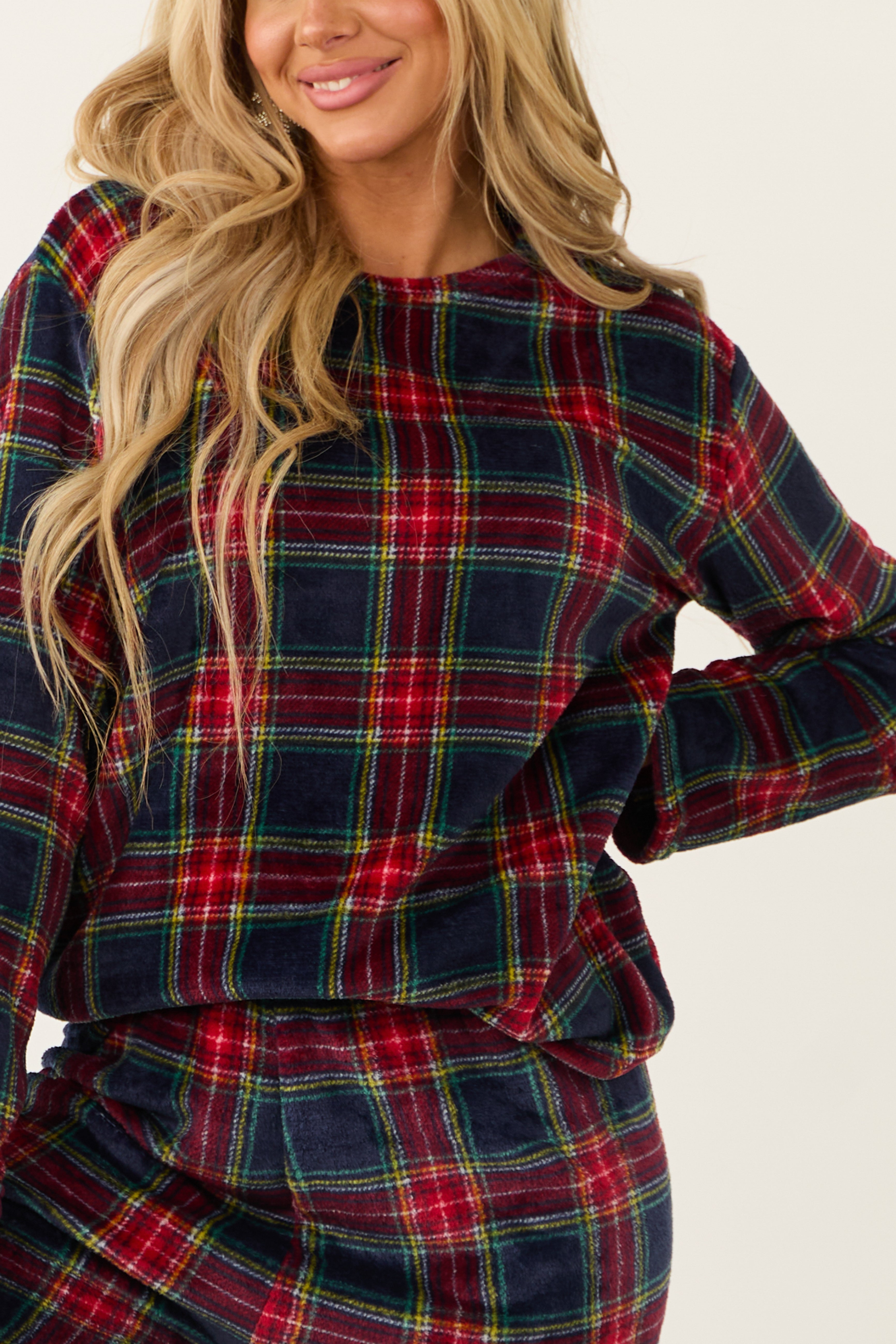 Navy Plaid 2 Piece Soft Pajama Set-Newayad