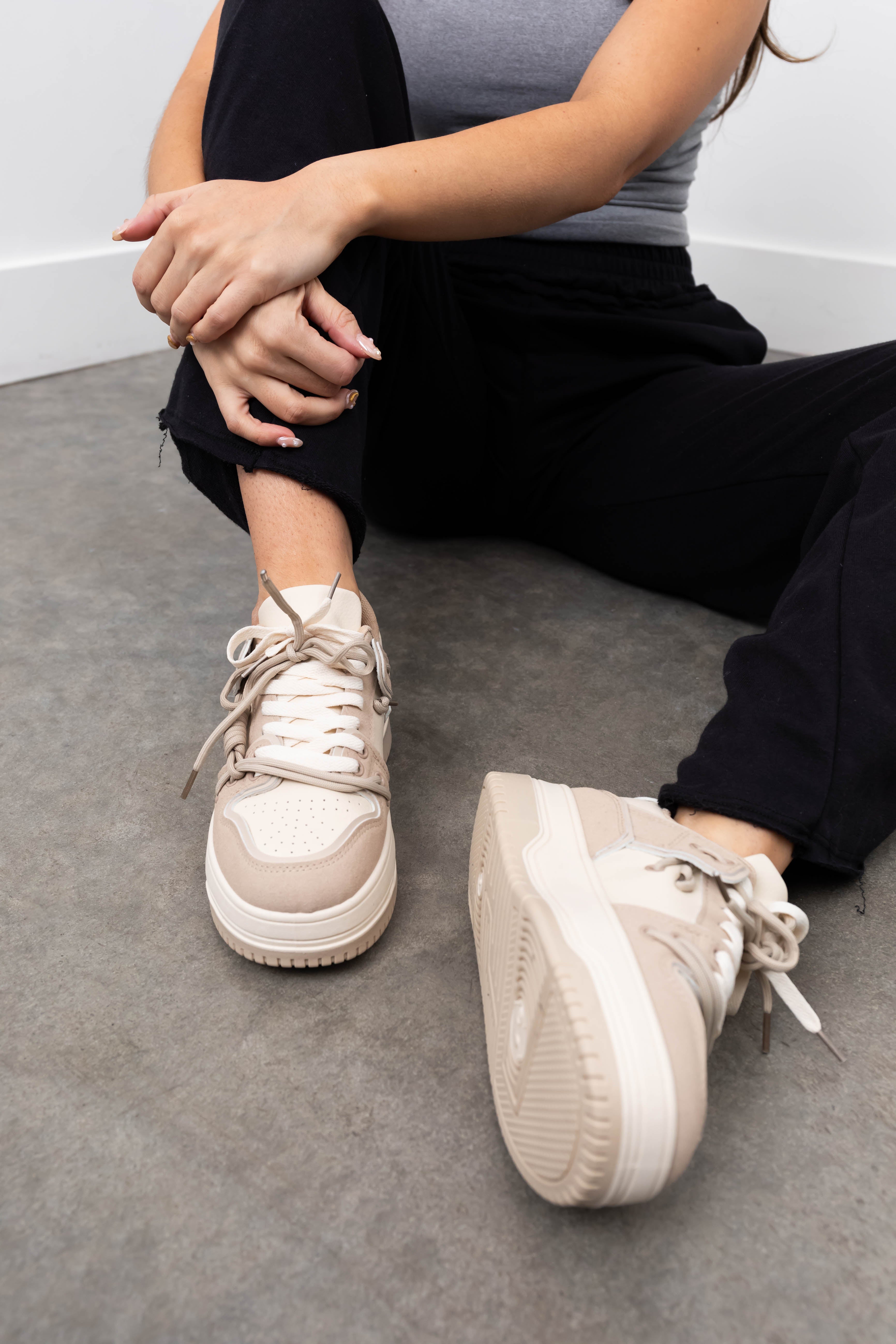 Oatmeal Colorblock Chunky Sneakers-Newayad