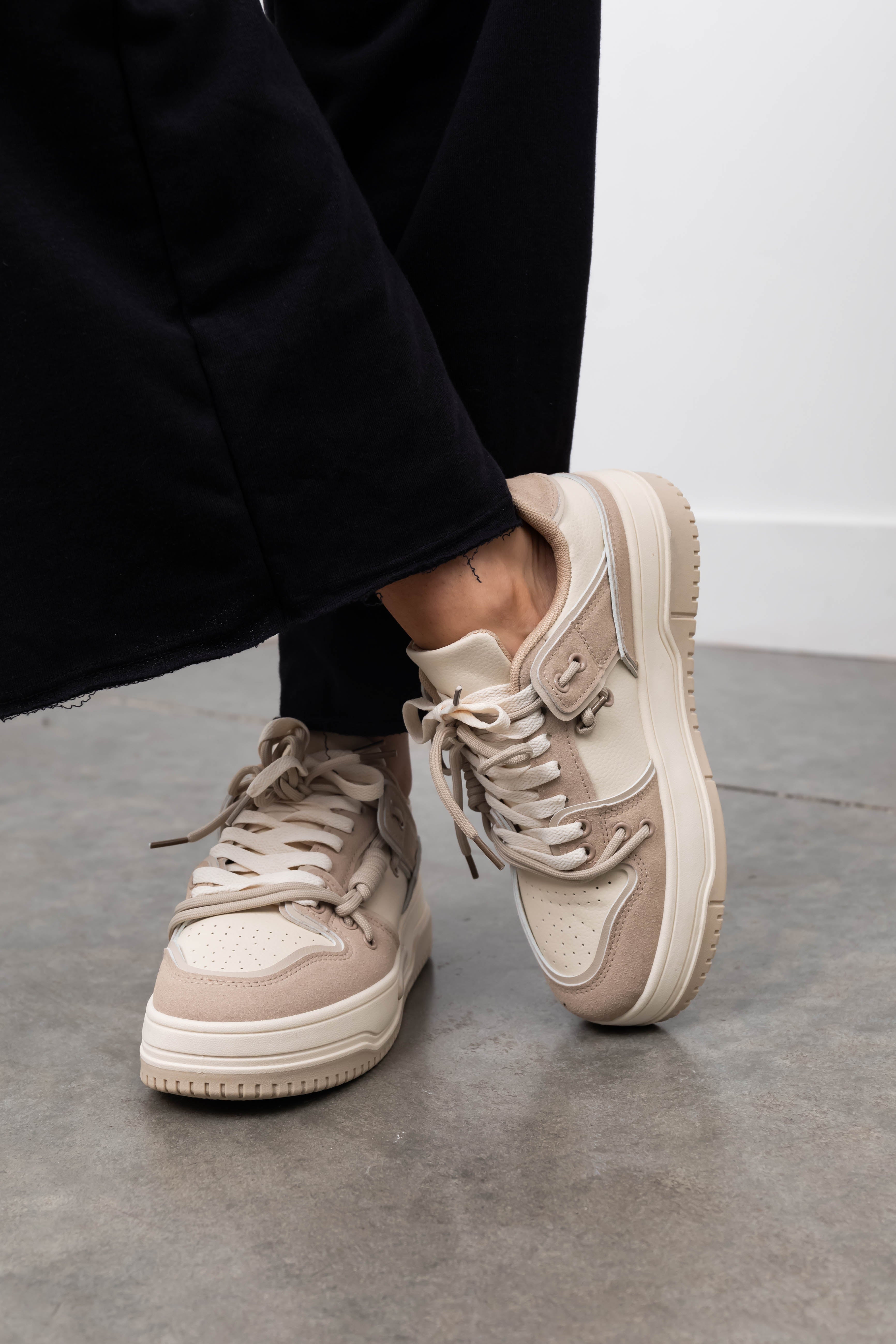Oatmeal Colorblock Chunky Sneakers-Newayad