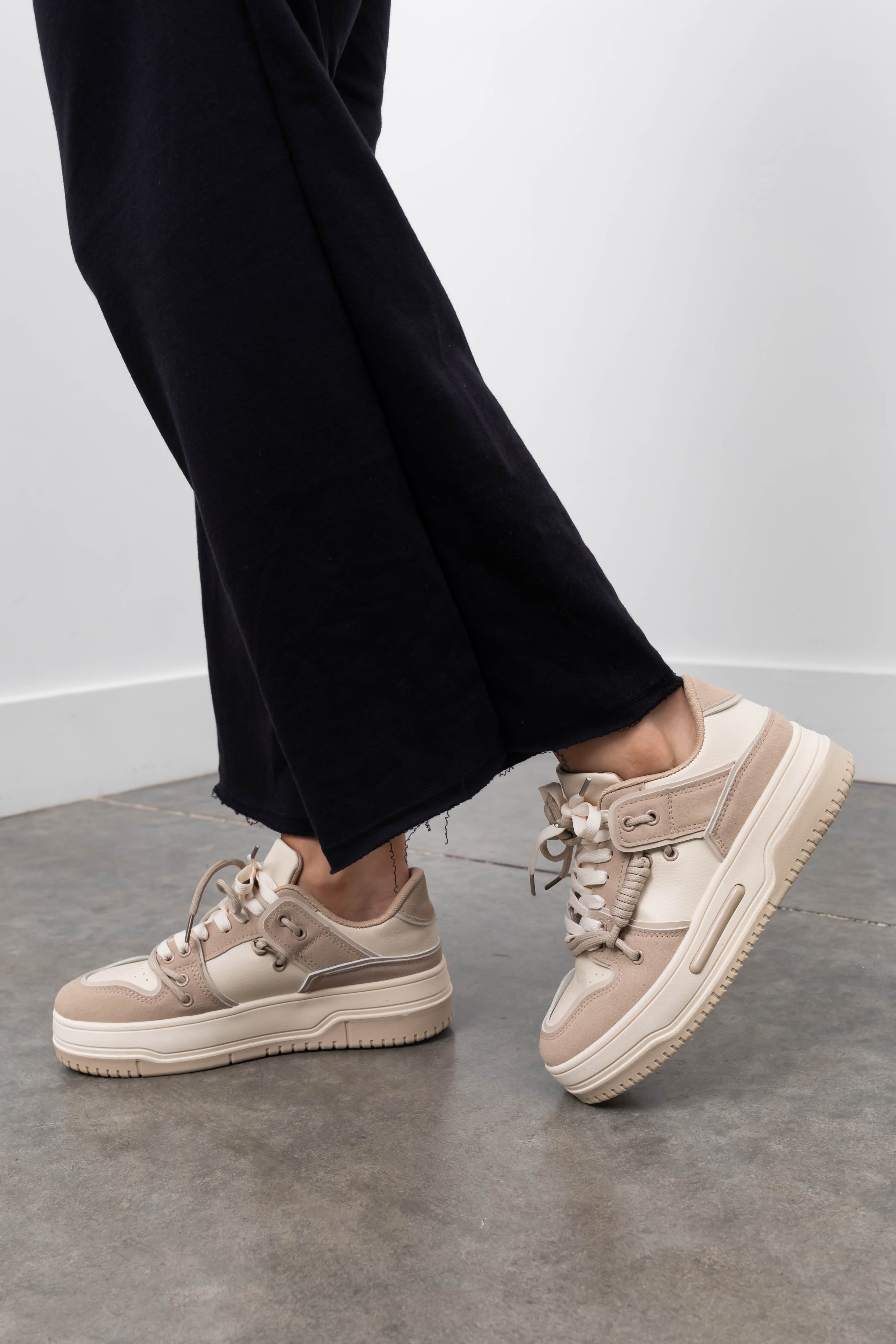 Oatmeal Colorblock Chunky Sneakers-Newayad