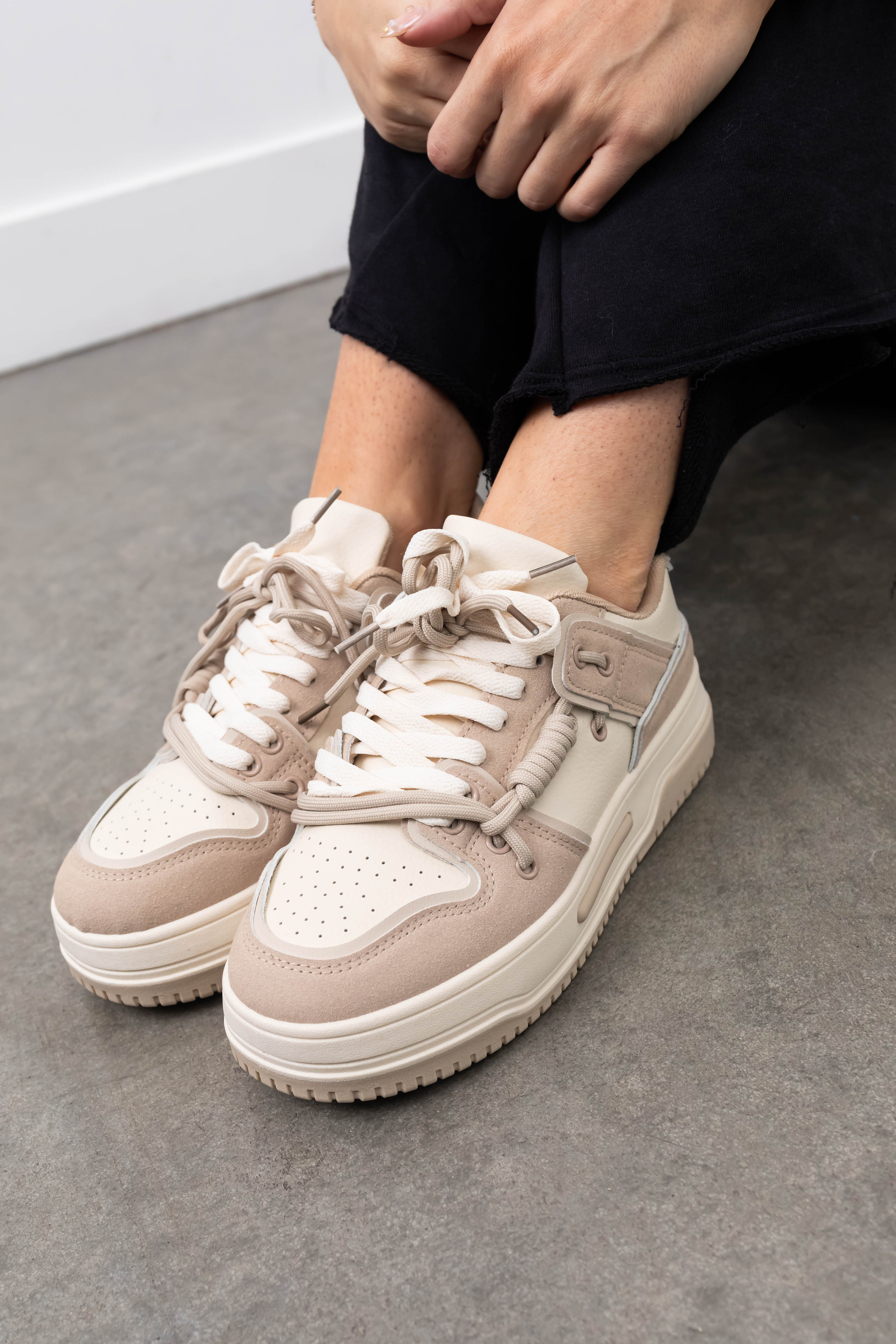 Oatmeal Colorblock Chunky Sneakers-Newayad