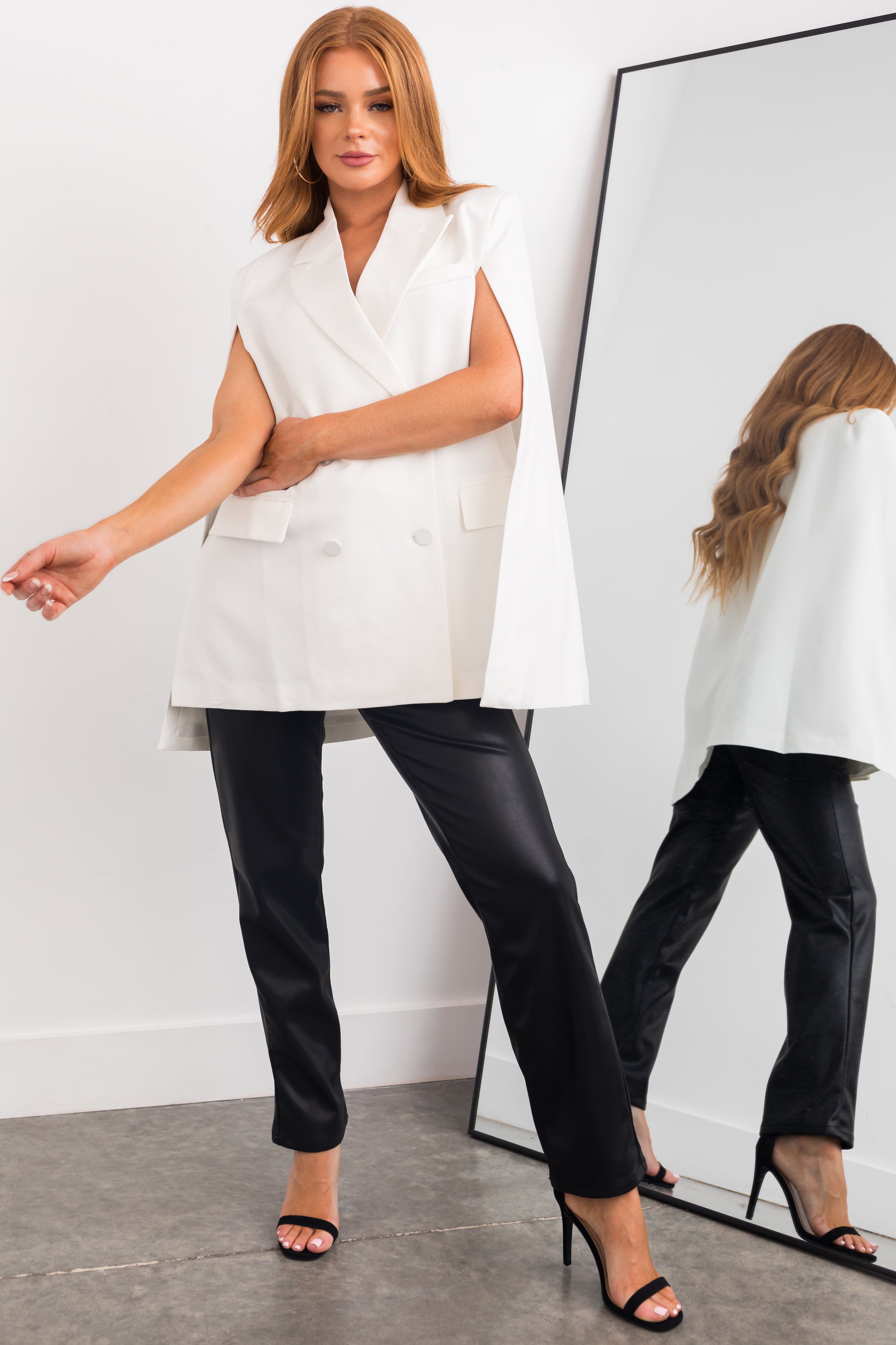 Off White Double Button Cape Blazer-Newayad