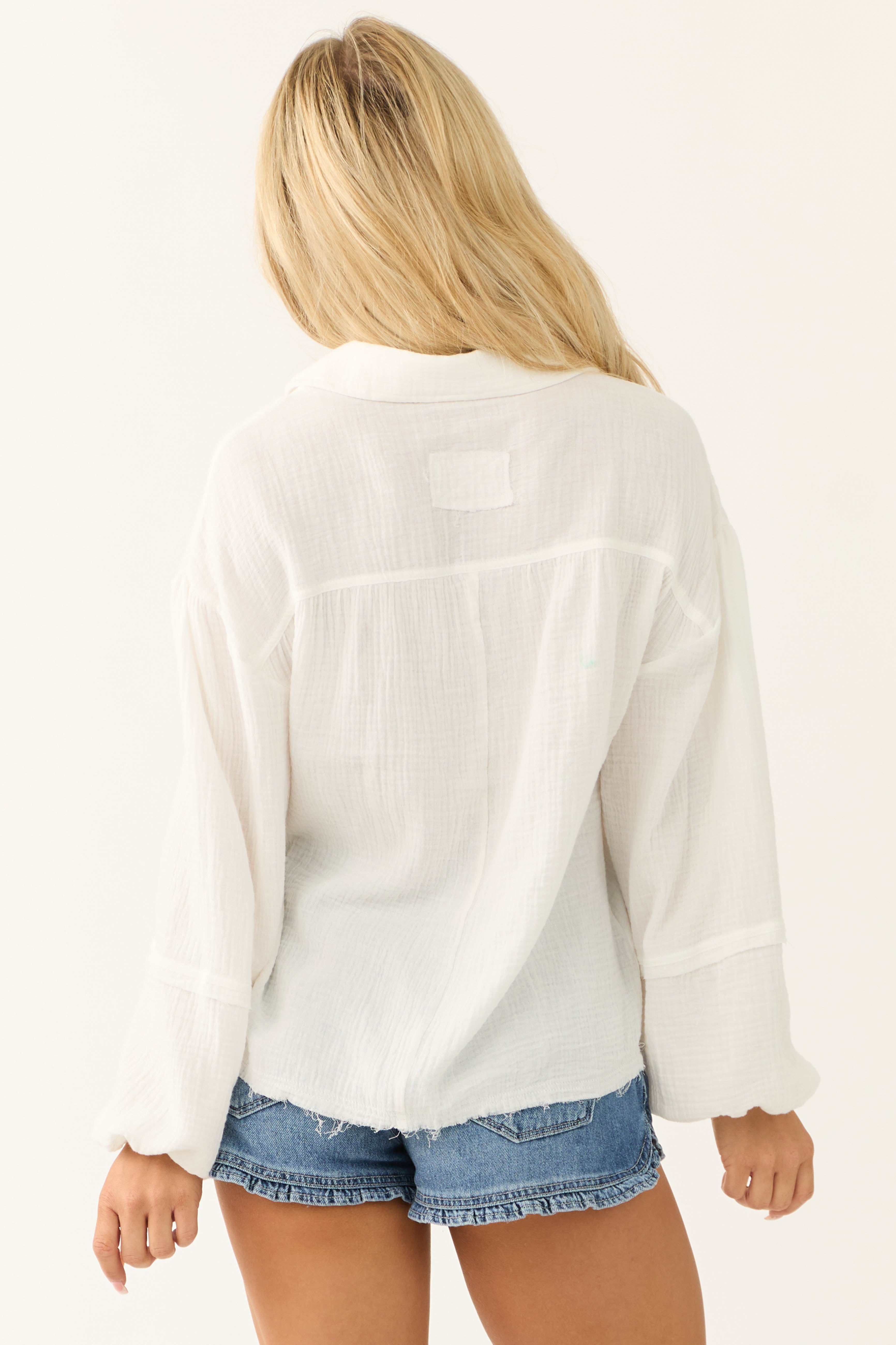 Off White Gauze Woven Oversized Shirt-Newayad