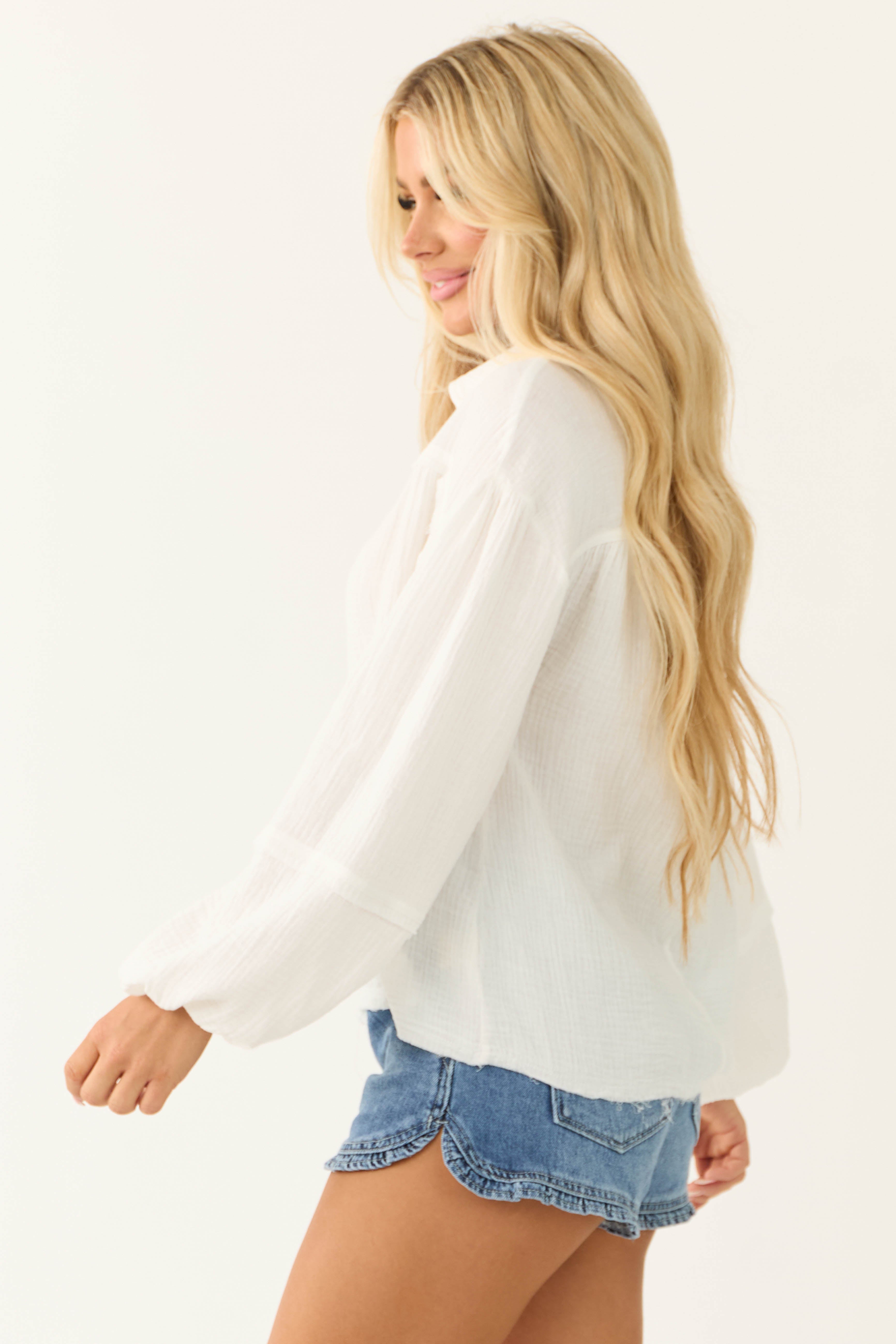 Off White Gauze Woven Oversized Shirt-Newayad