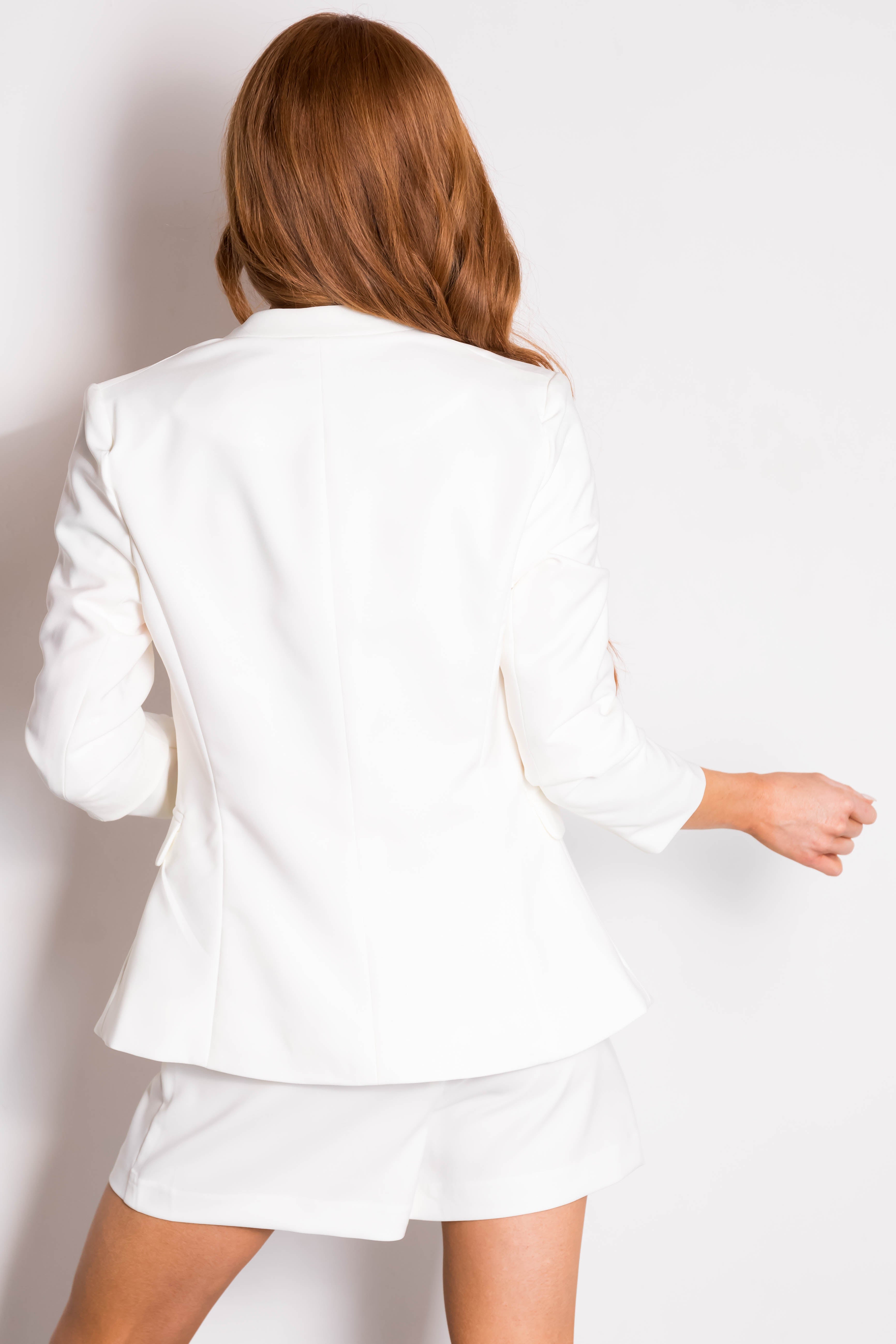 Off White Open Front Solid Blazer-Newayad