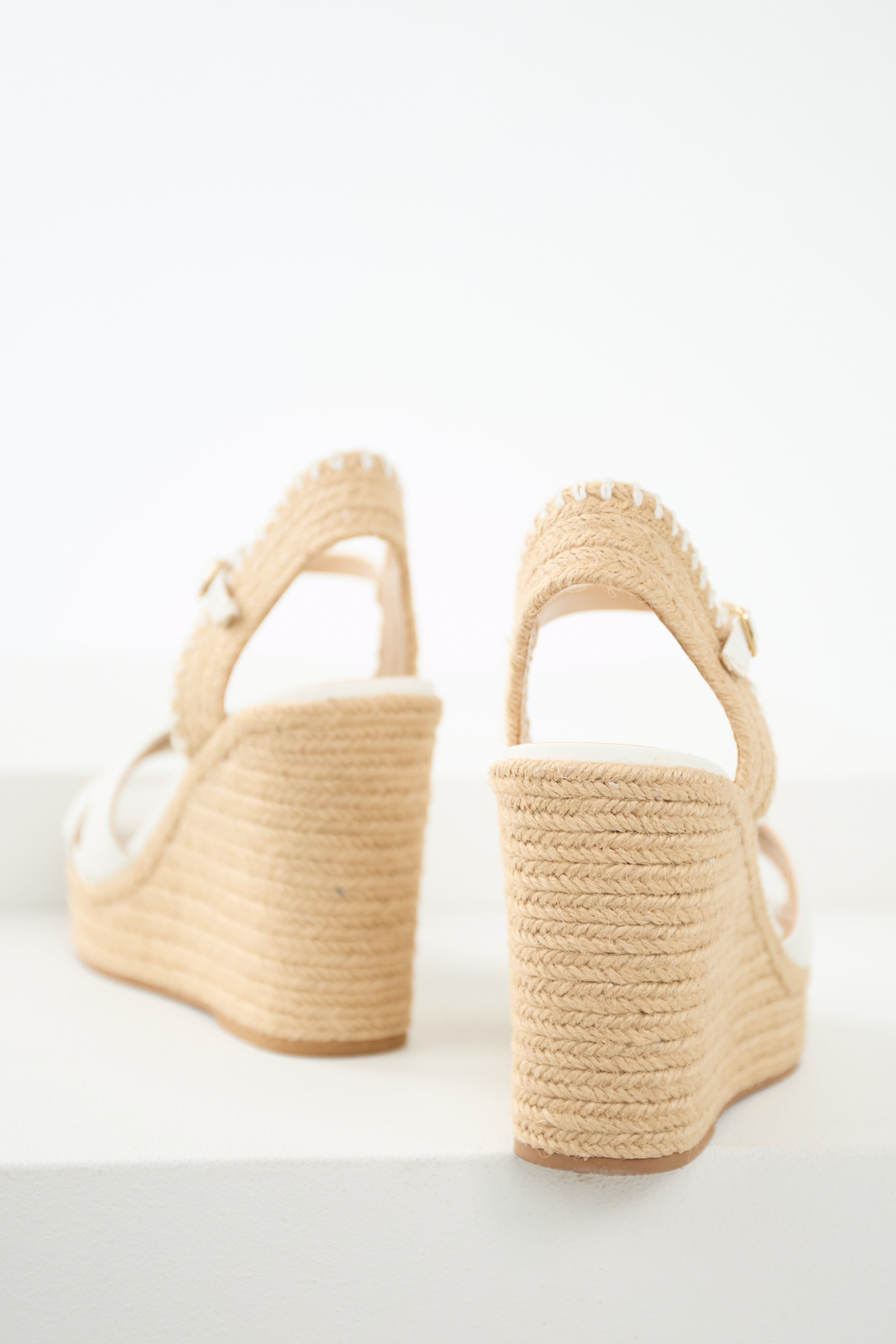 Off White Cross Strap Platform Espadrille Wedges-Newayad