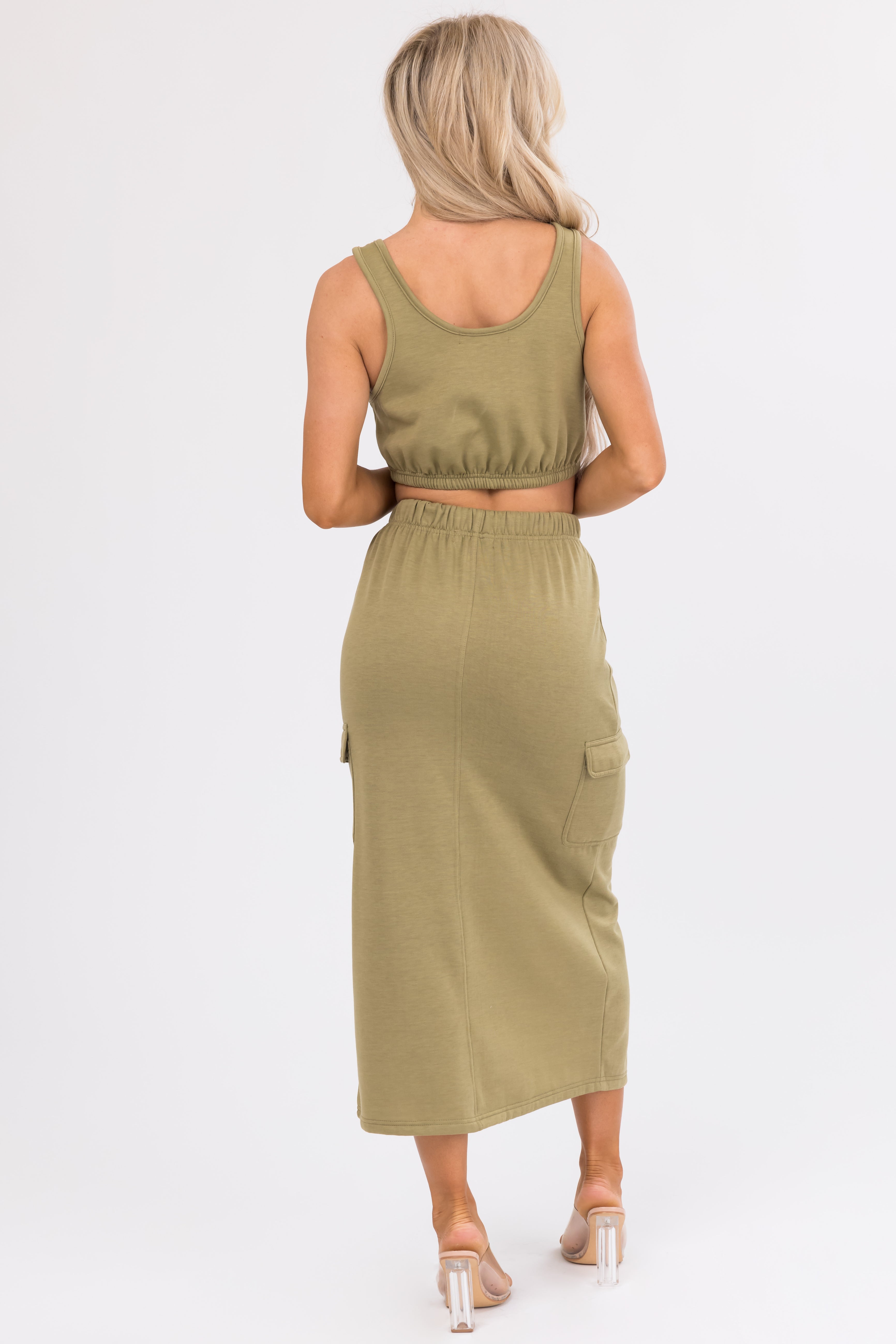 Olive Crop Top and Cargo Skirt Set-Newayad