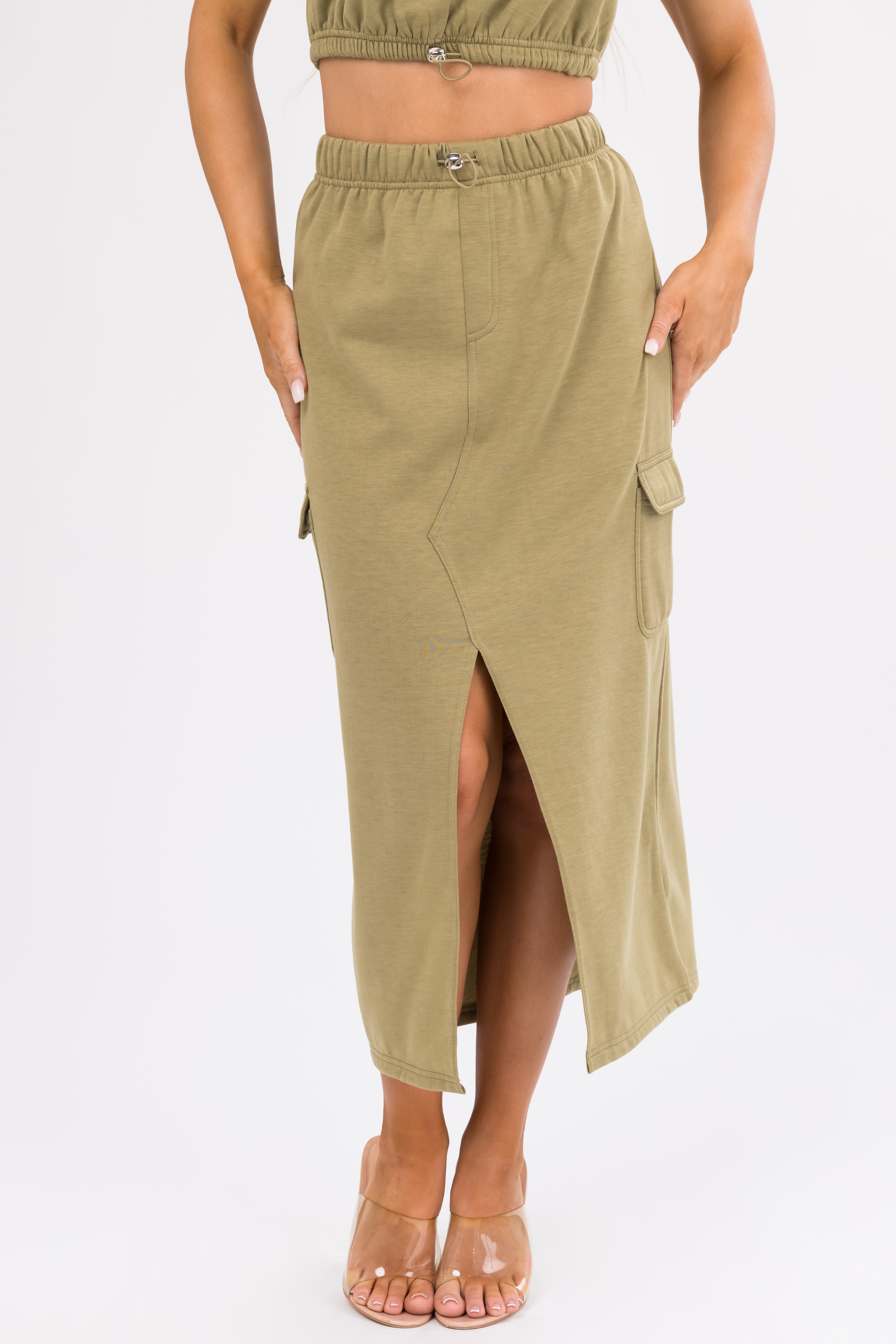 Olive Crop Top and Cargo Skirt Set-Newayad