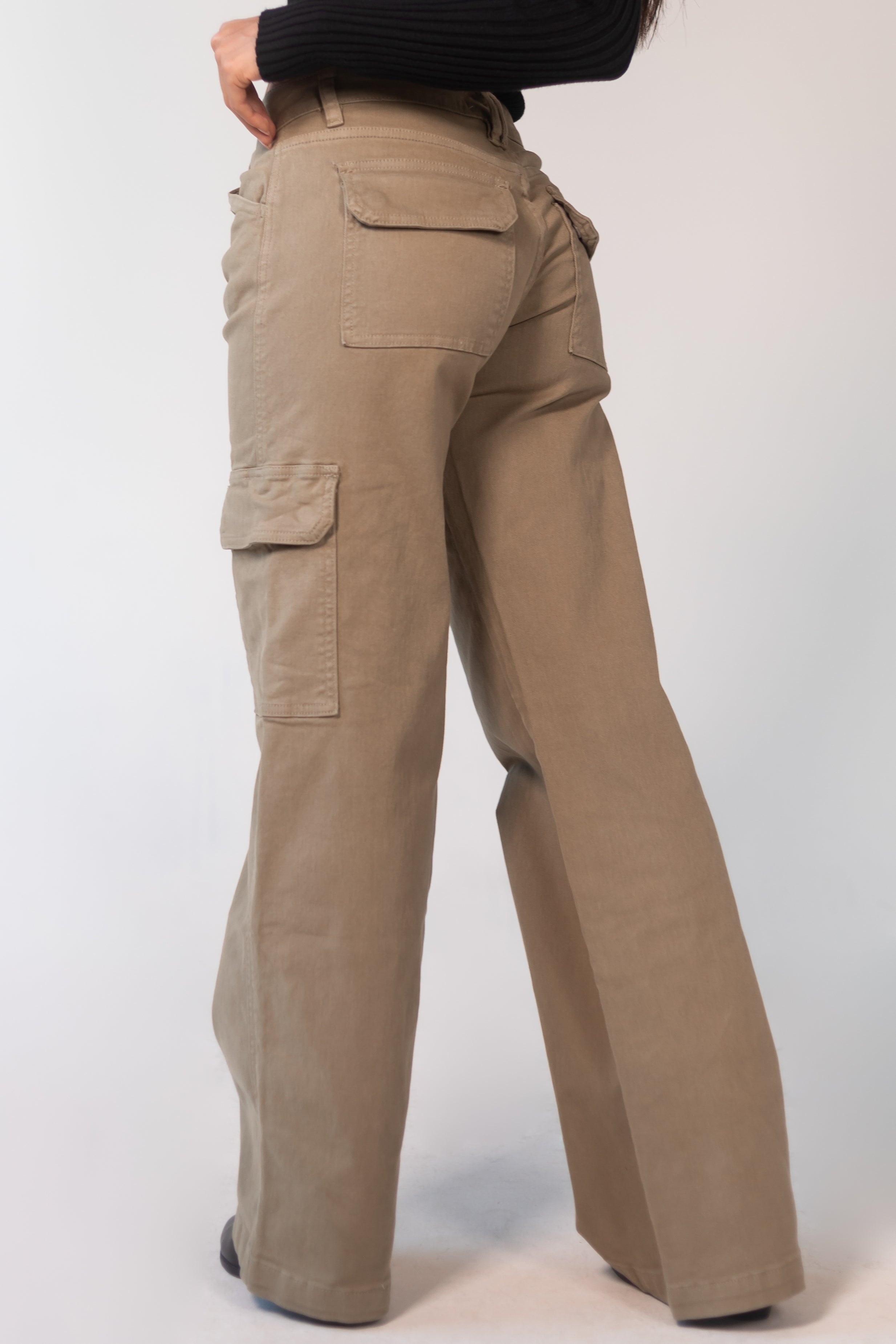 Mica Denim Olive Mid Rise Wide Leg Cargo Jeans-Newayad
