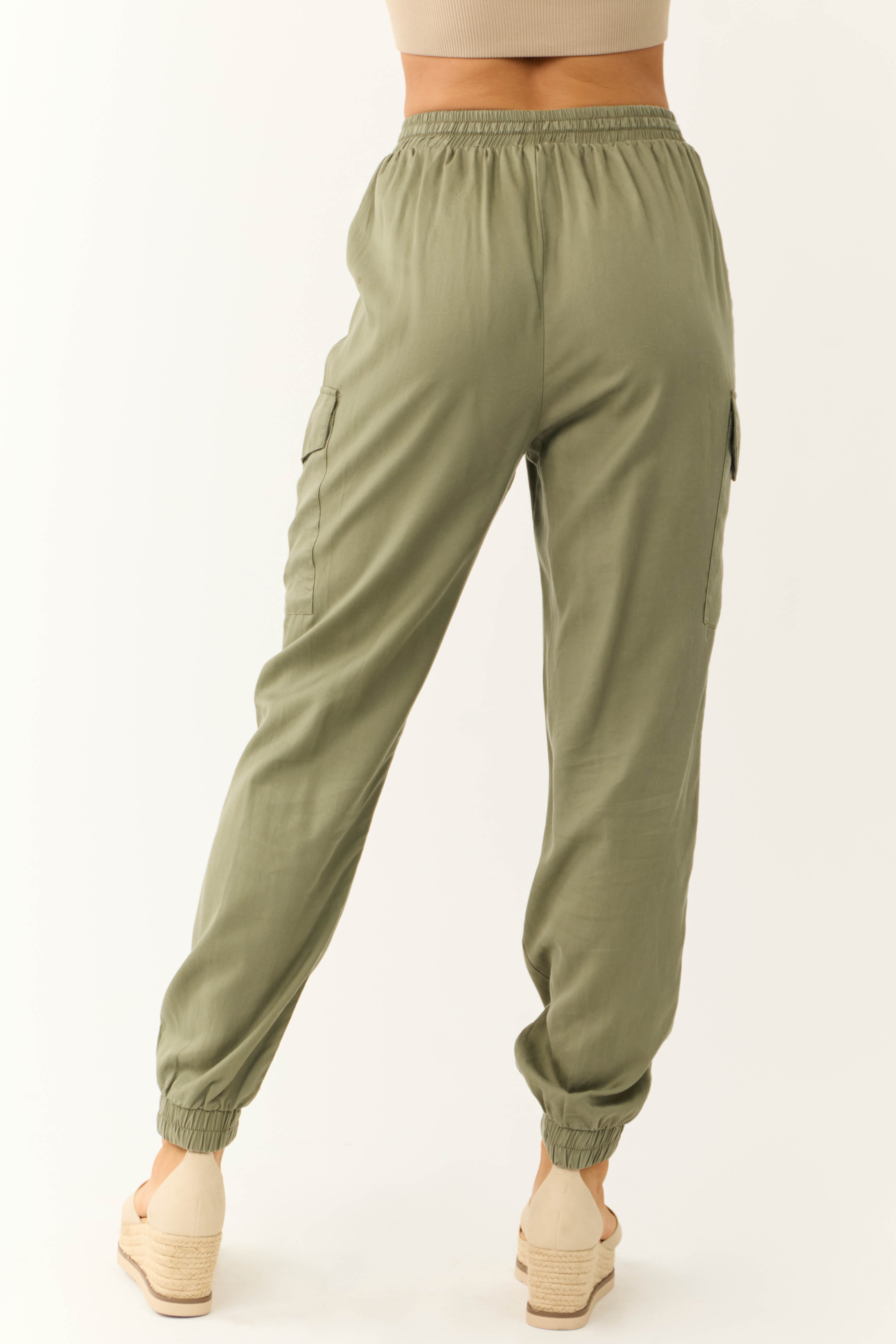 Olive Smocked Drawstring Waistband Joggers-Newayad