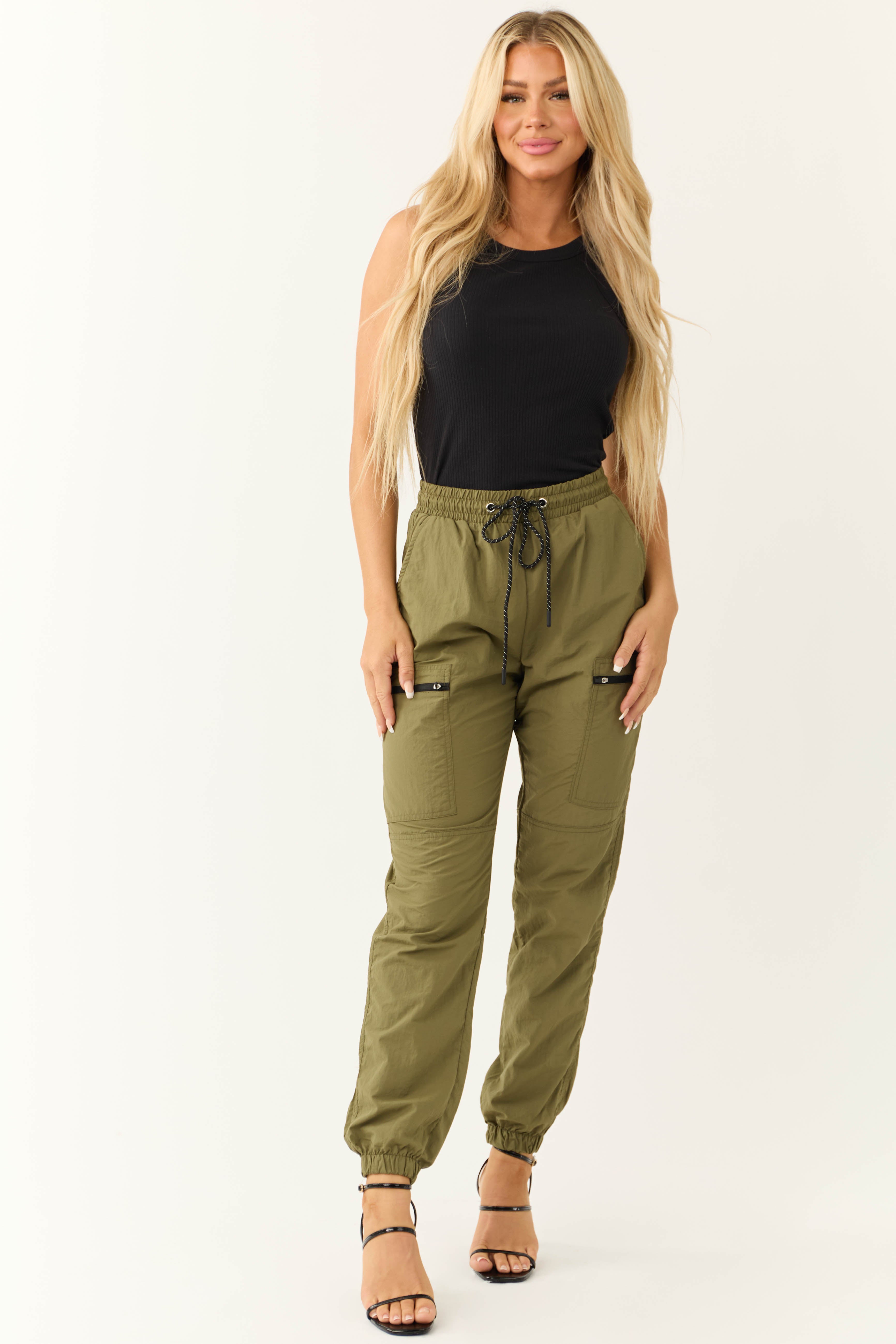 Olive Zipper Pocket Windbreaker Joggers-Newayad