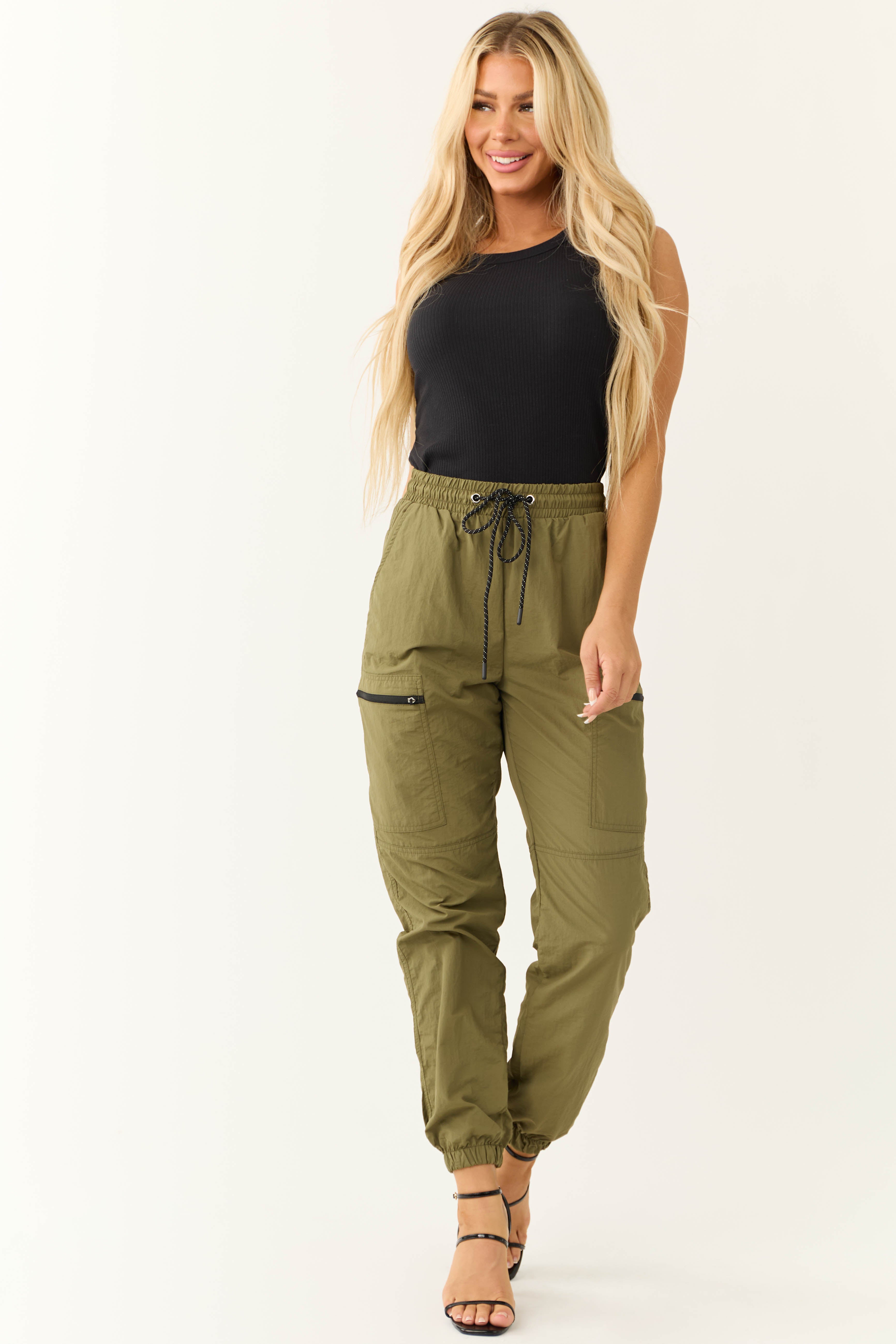Olive Zipper Pocket Windbreaker Joggers-Newayad