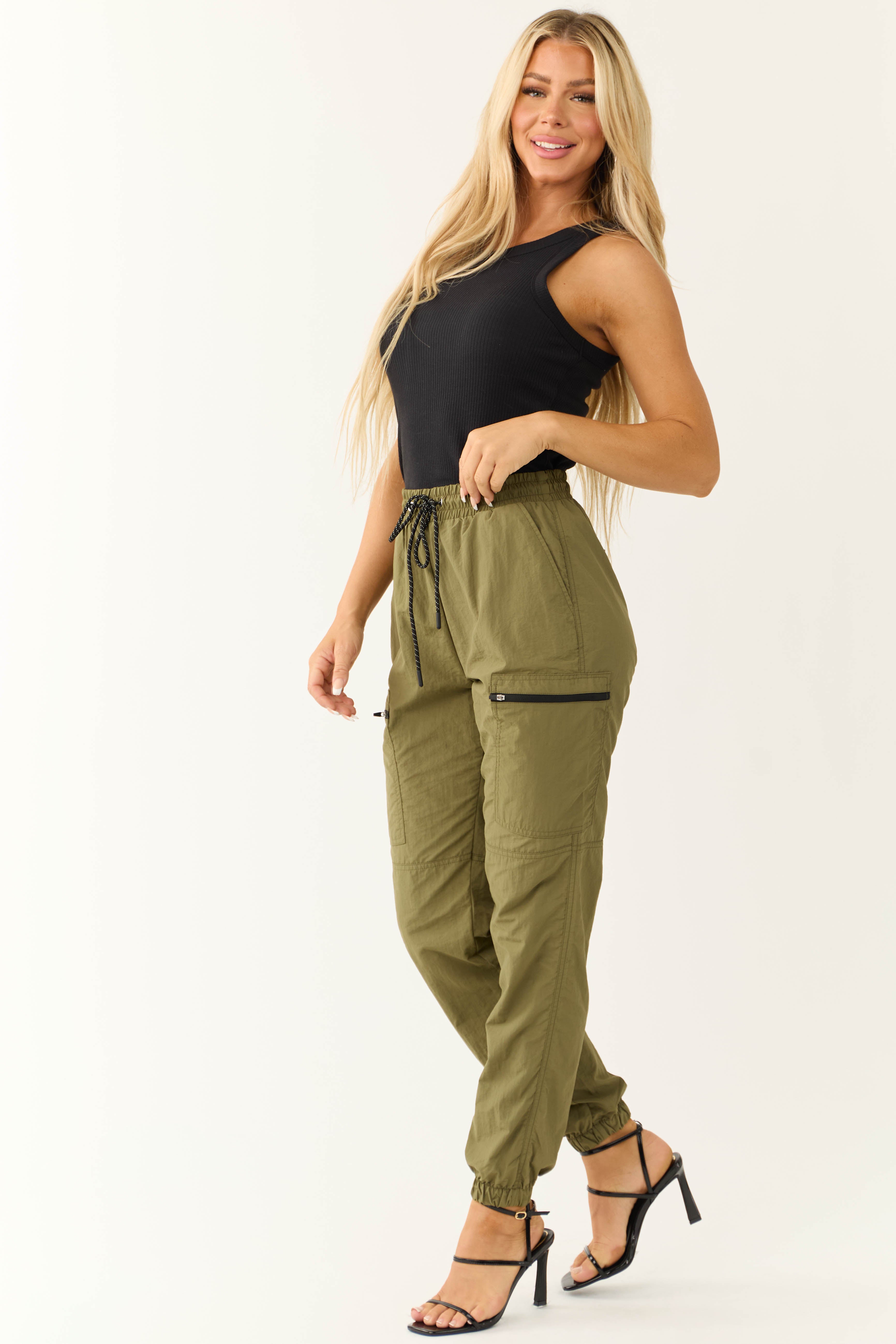 Olive Zipper Pocket Windbreaker Joggers-Newayad