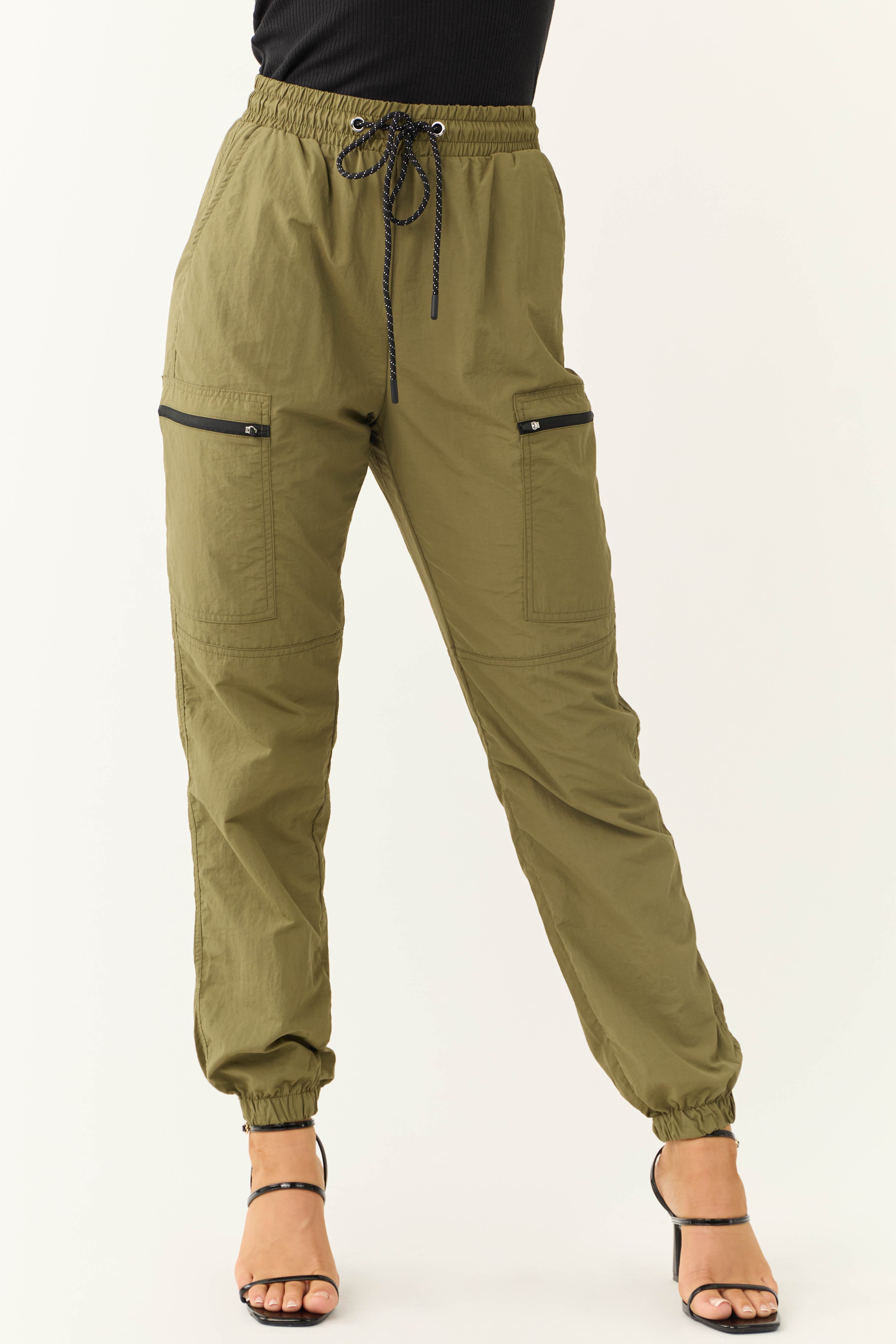 Olive Zipper Pocket Windbreaker Joggers-Newayad