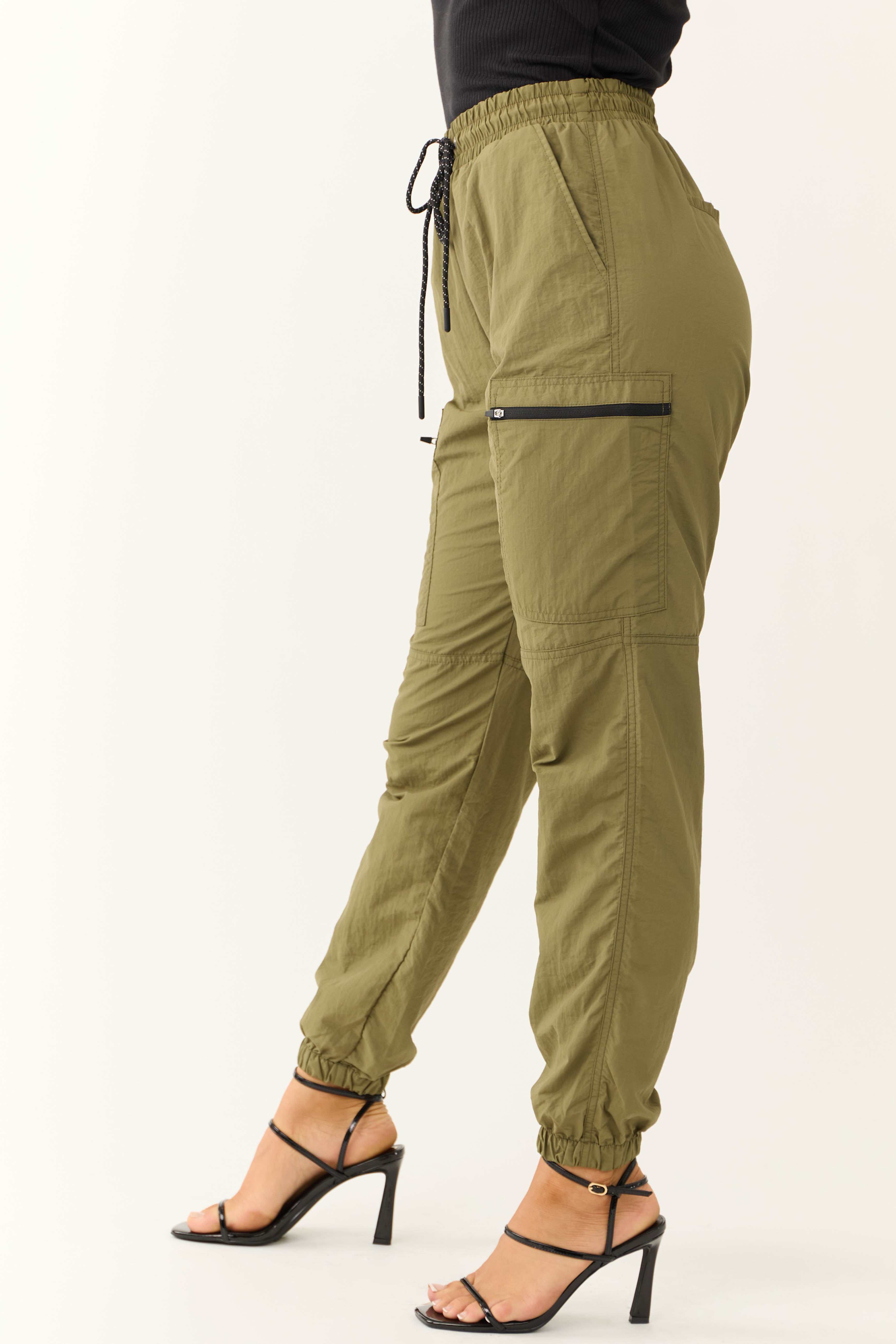 Olive Zipper Pocket Windbreaker Joggers-Newayad