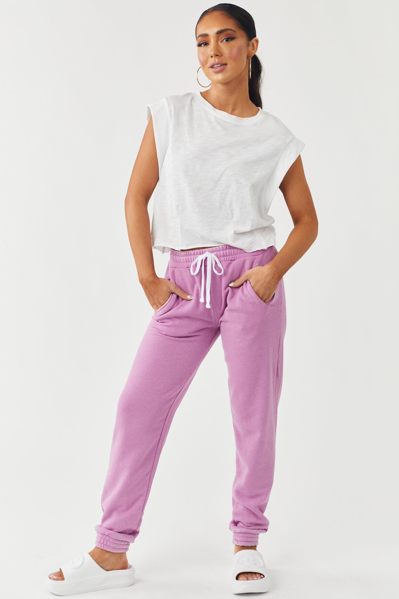 Orchid Burnout Wash Ultra Soft Drawstring Joggers-Newayad