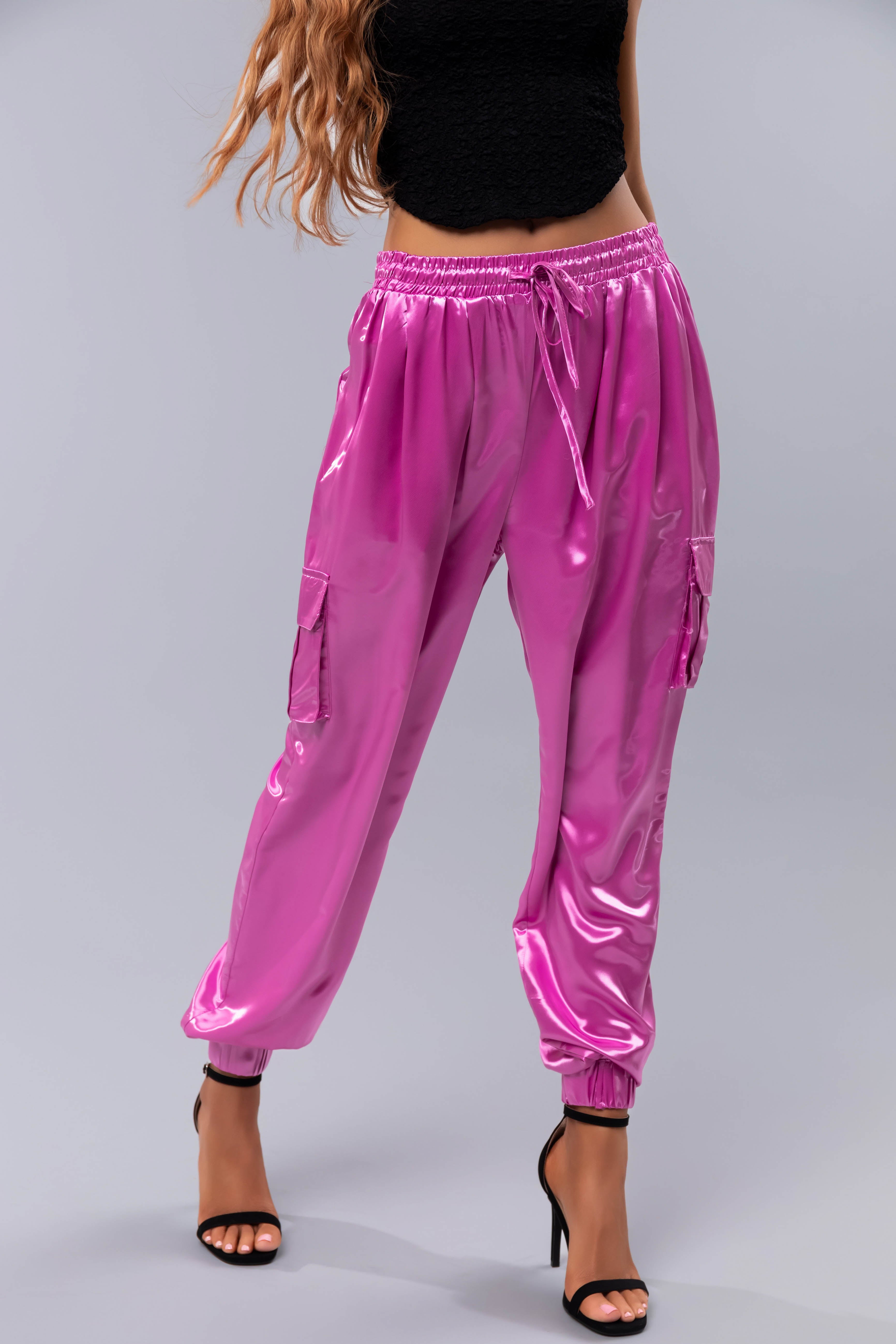 Orchid Shiny Metallic Smocked Waist Joggers-Newayad