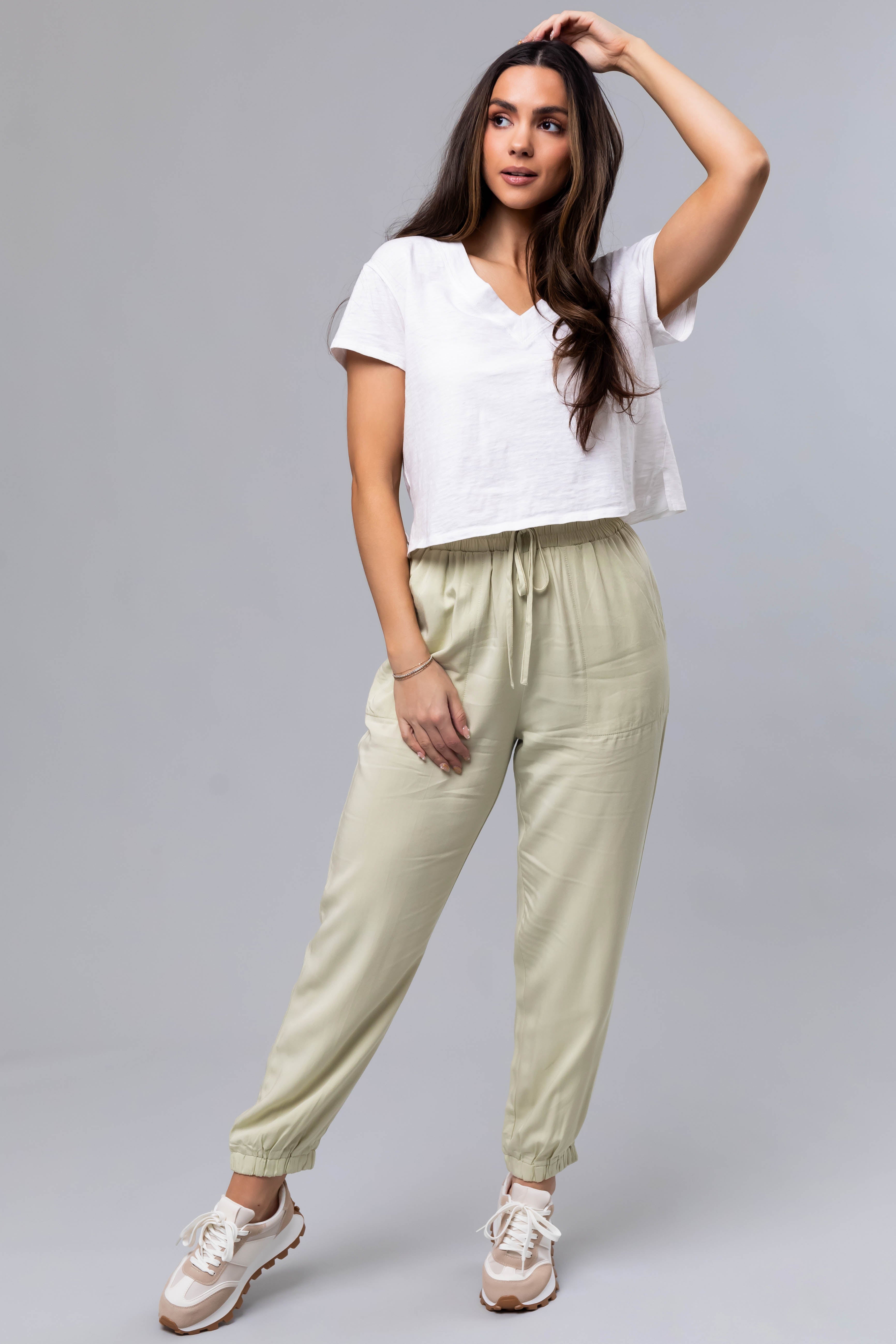 Pastel Lime Lightweight Woven Joggers-Newayad