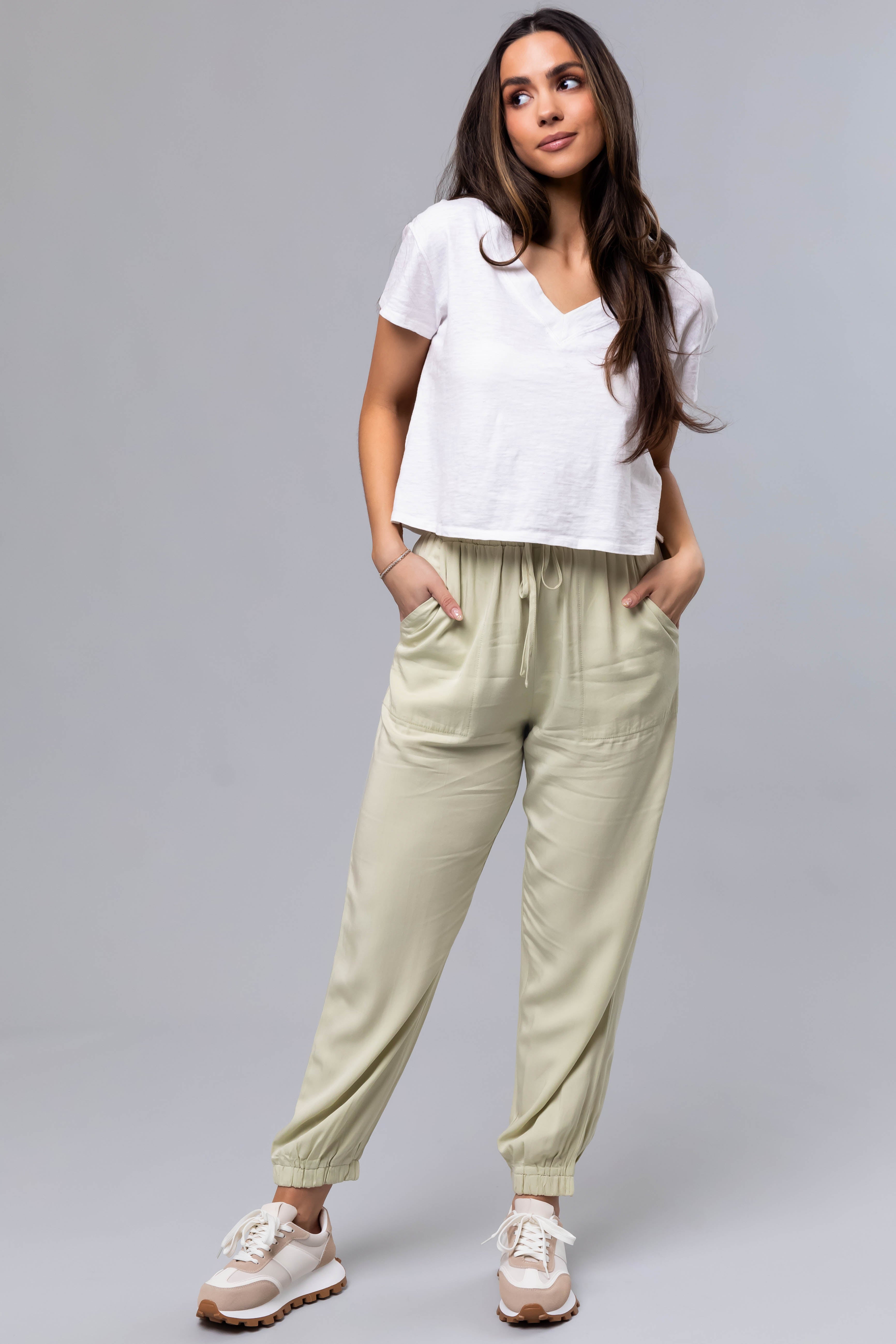 Pastel Lime Lightweight Woven Joggers-Newayad