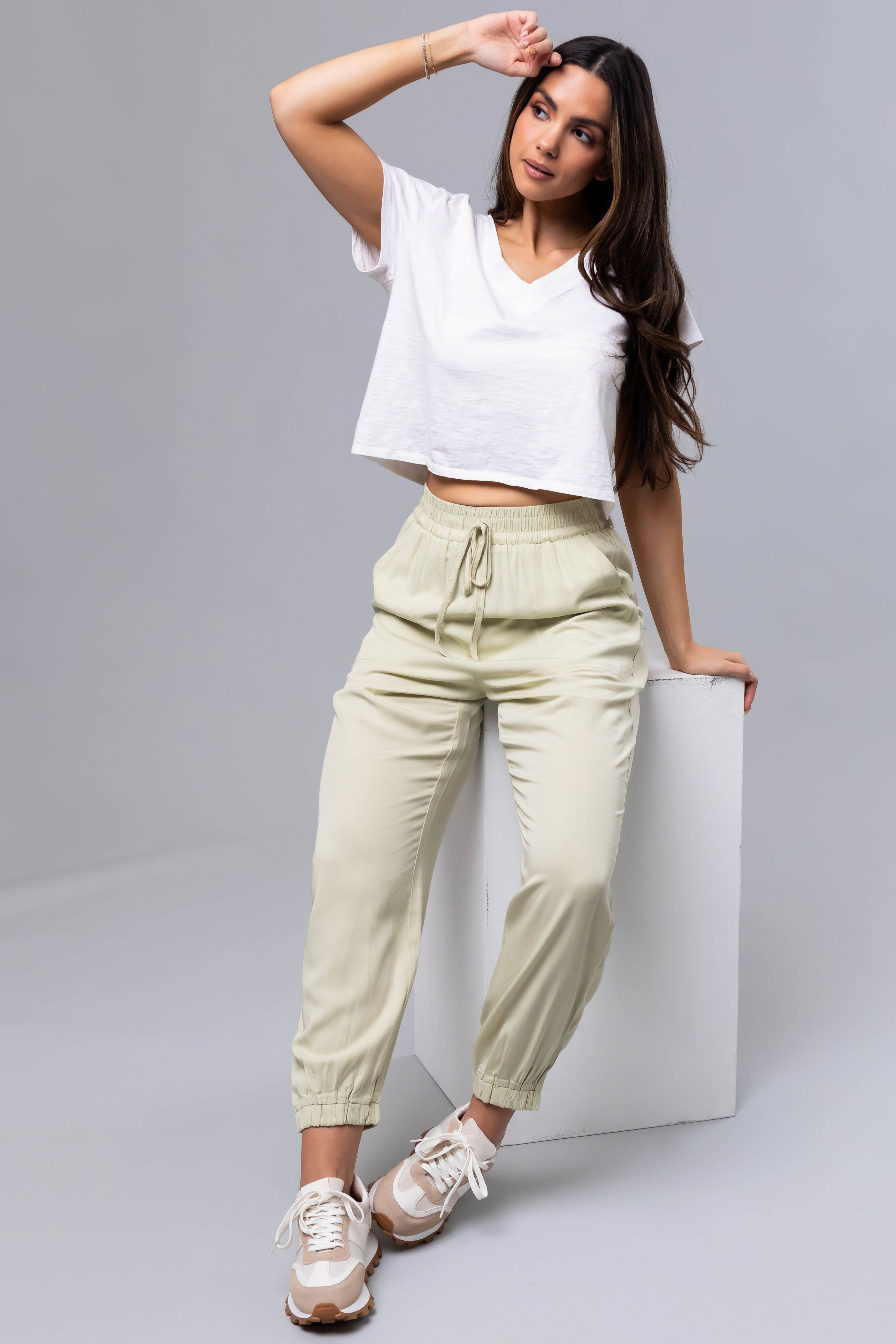 Pastel Lime Lightweight Woven Joggers-Newayad