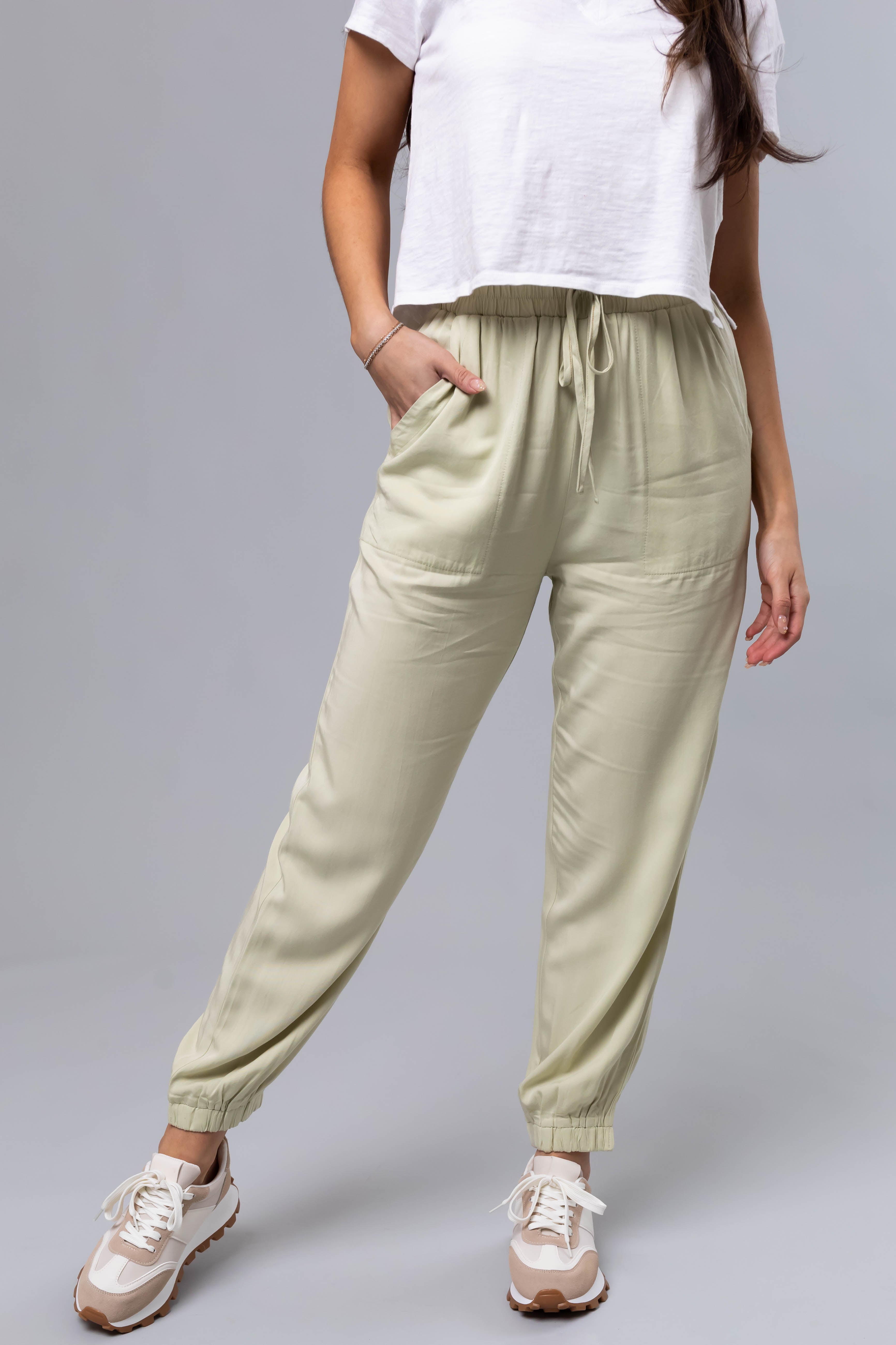 Pastel Lime Lightweight Woven Joggers-Newayad