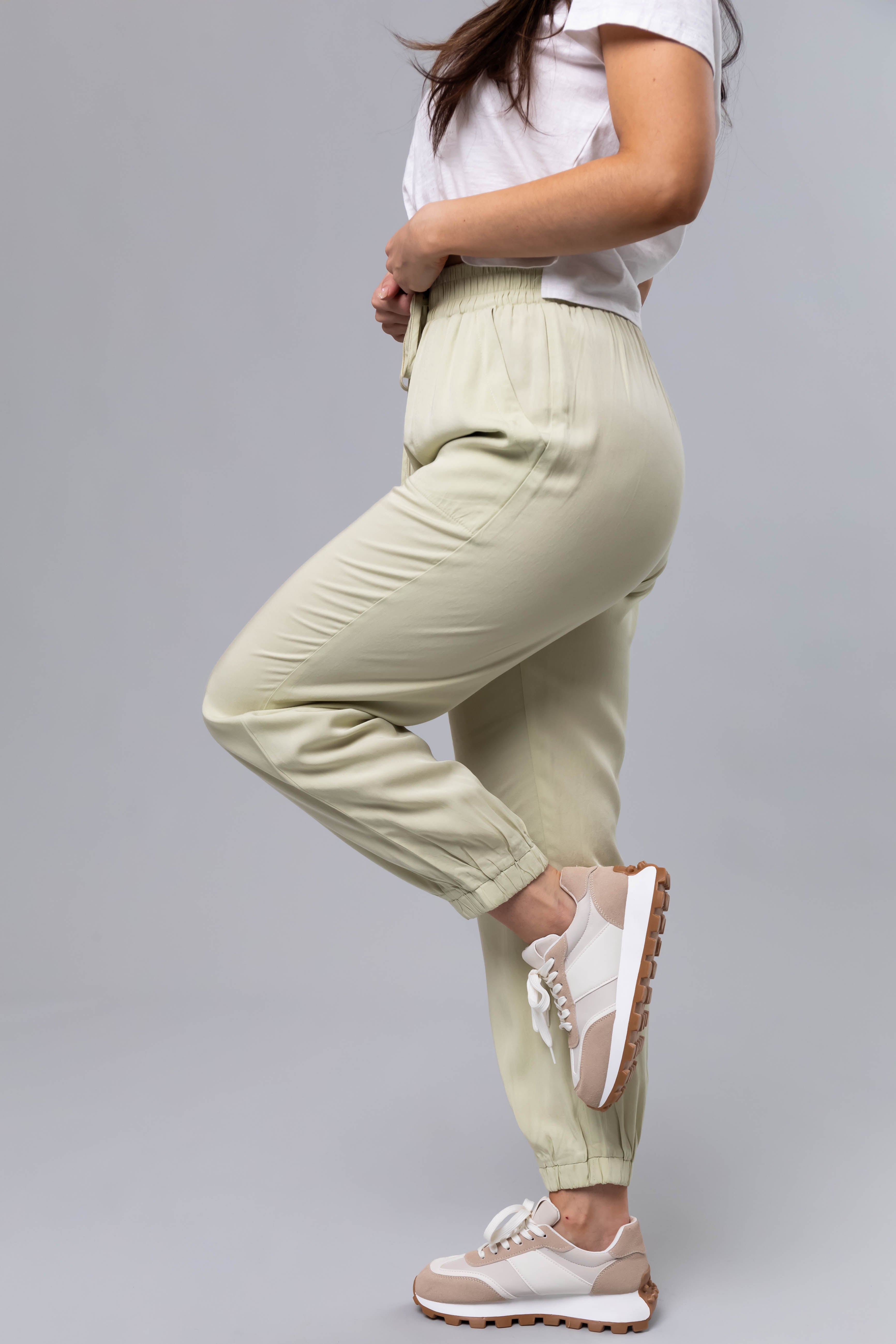 Pastel Lime Lightweight Woven Joggers-Newayad