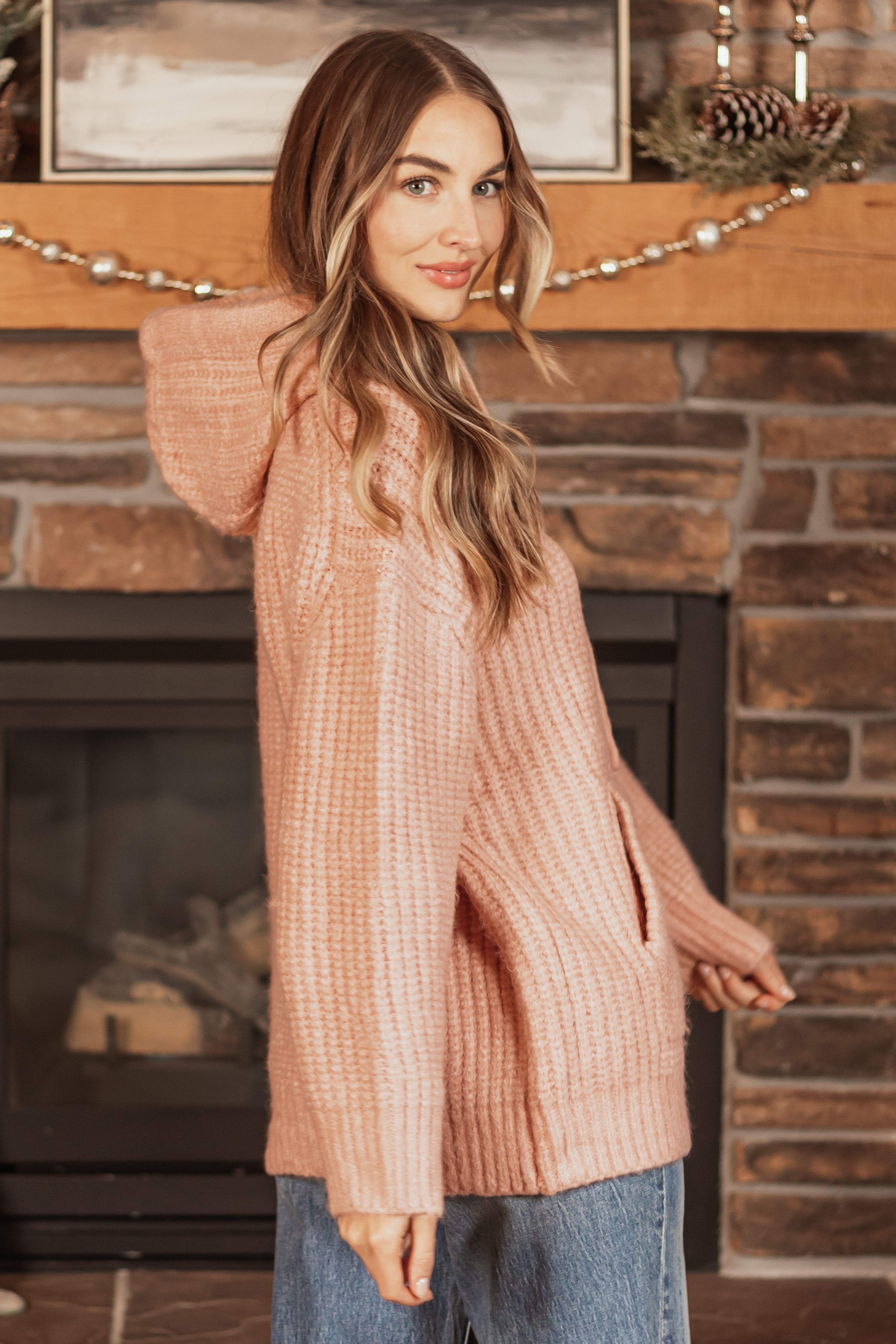 Peach Chunky Soft Knit Oversized Hoodie-Newayad