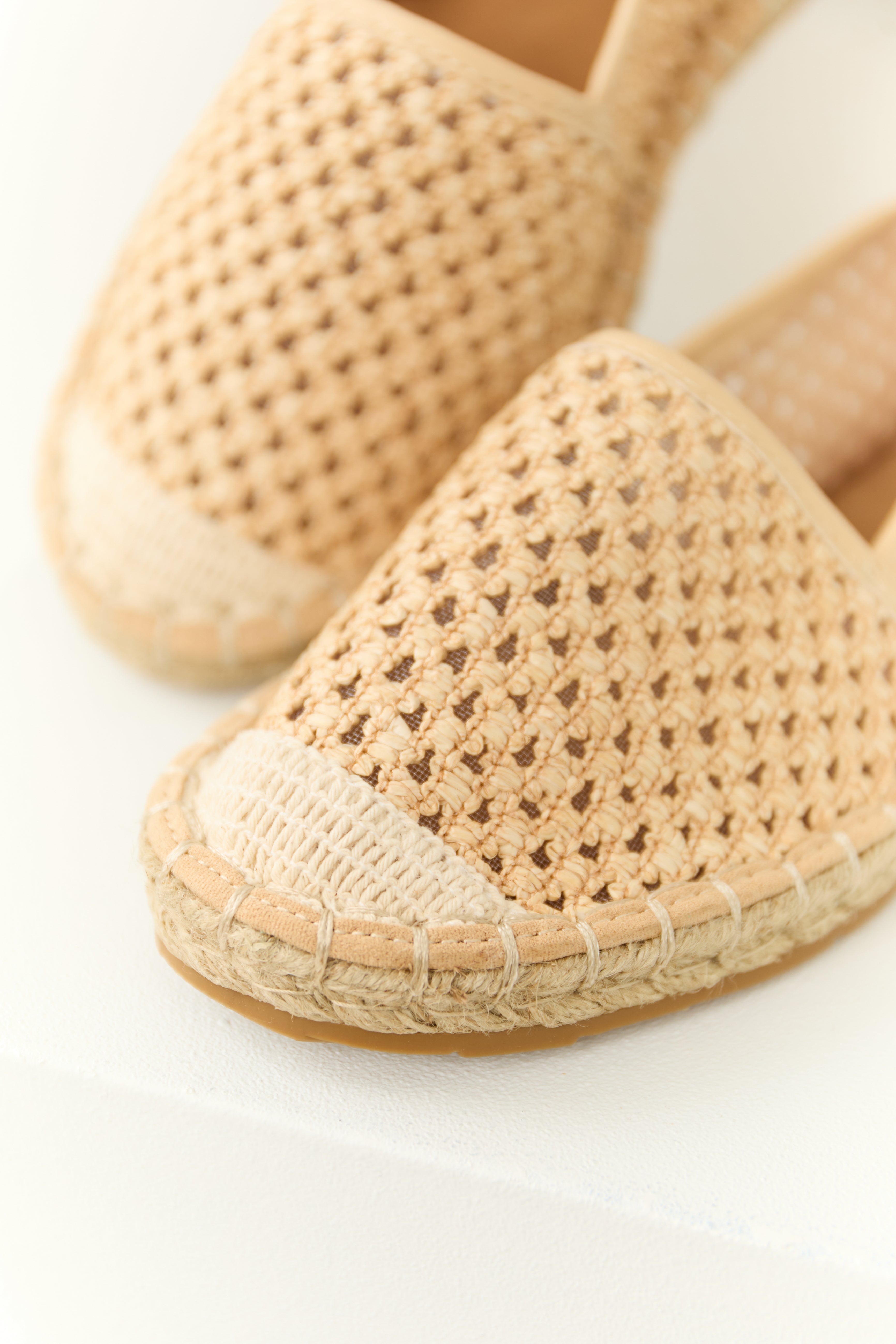 Peach Woven Rounded Toe Slip On Espadrilles-Newayad