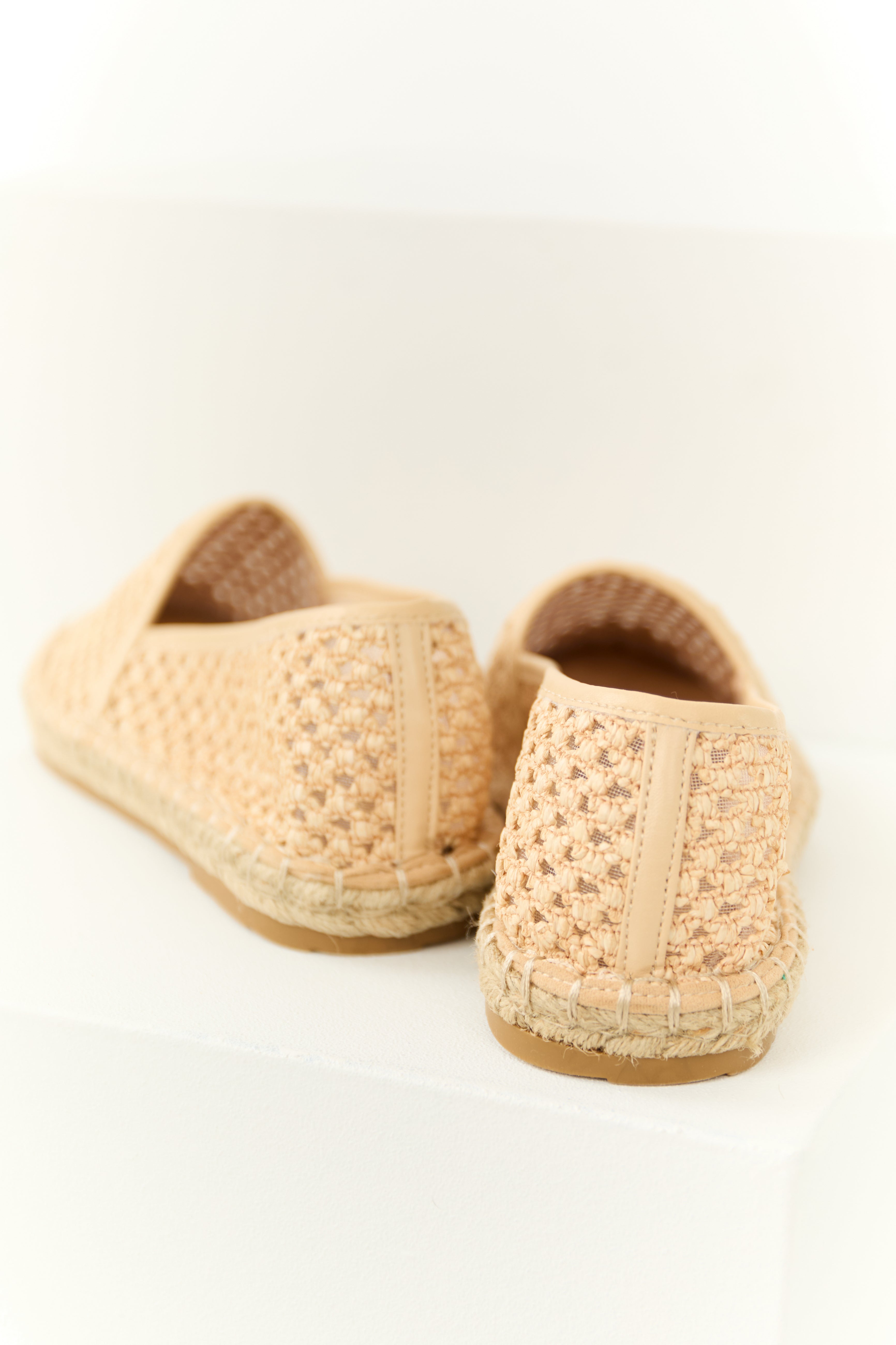 Peach Woven Rounded Toe Slip On Espadrilles-Newayad
