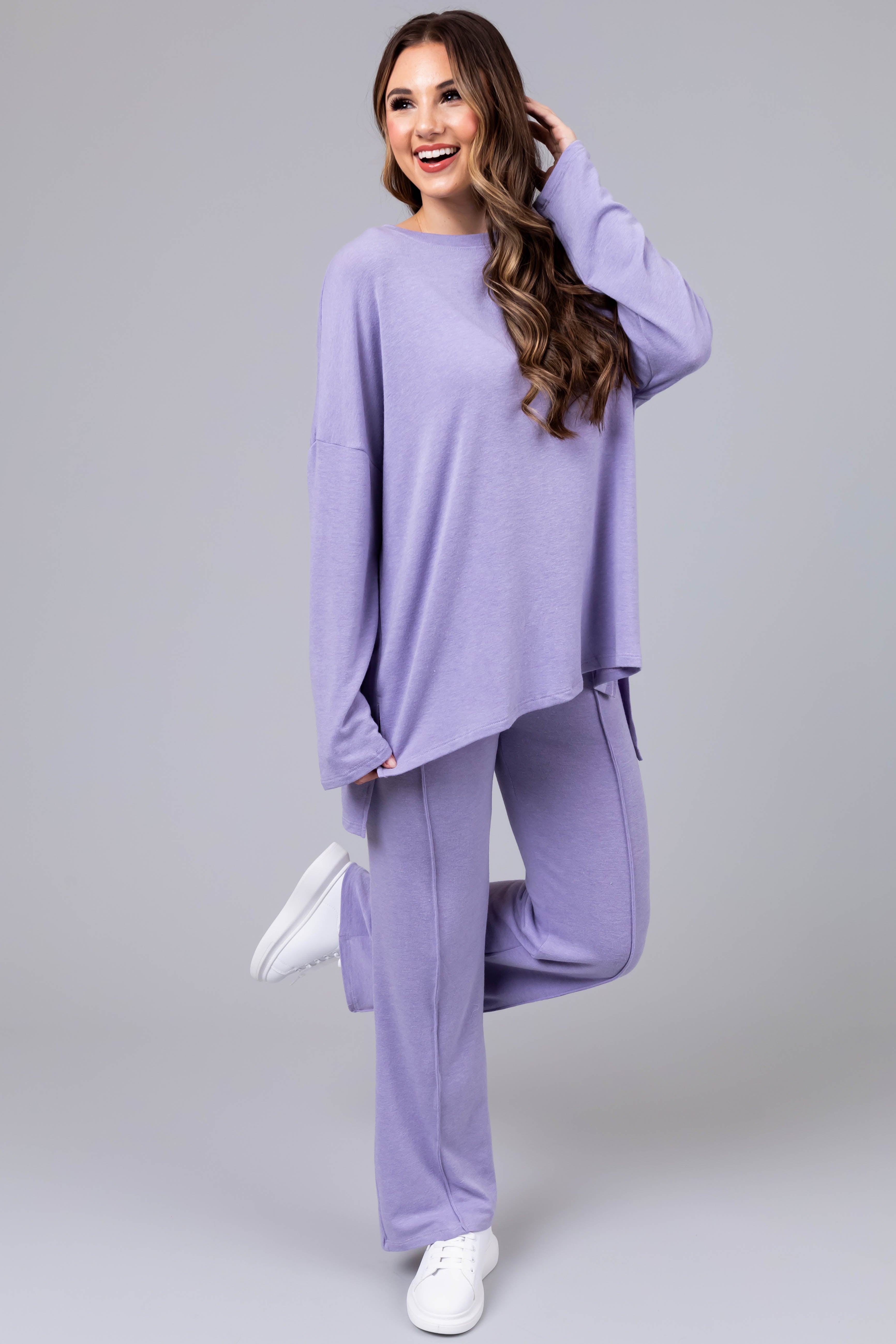 Periwinkle Soft Loungewear Top and Pants Set-Newayad