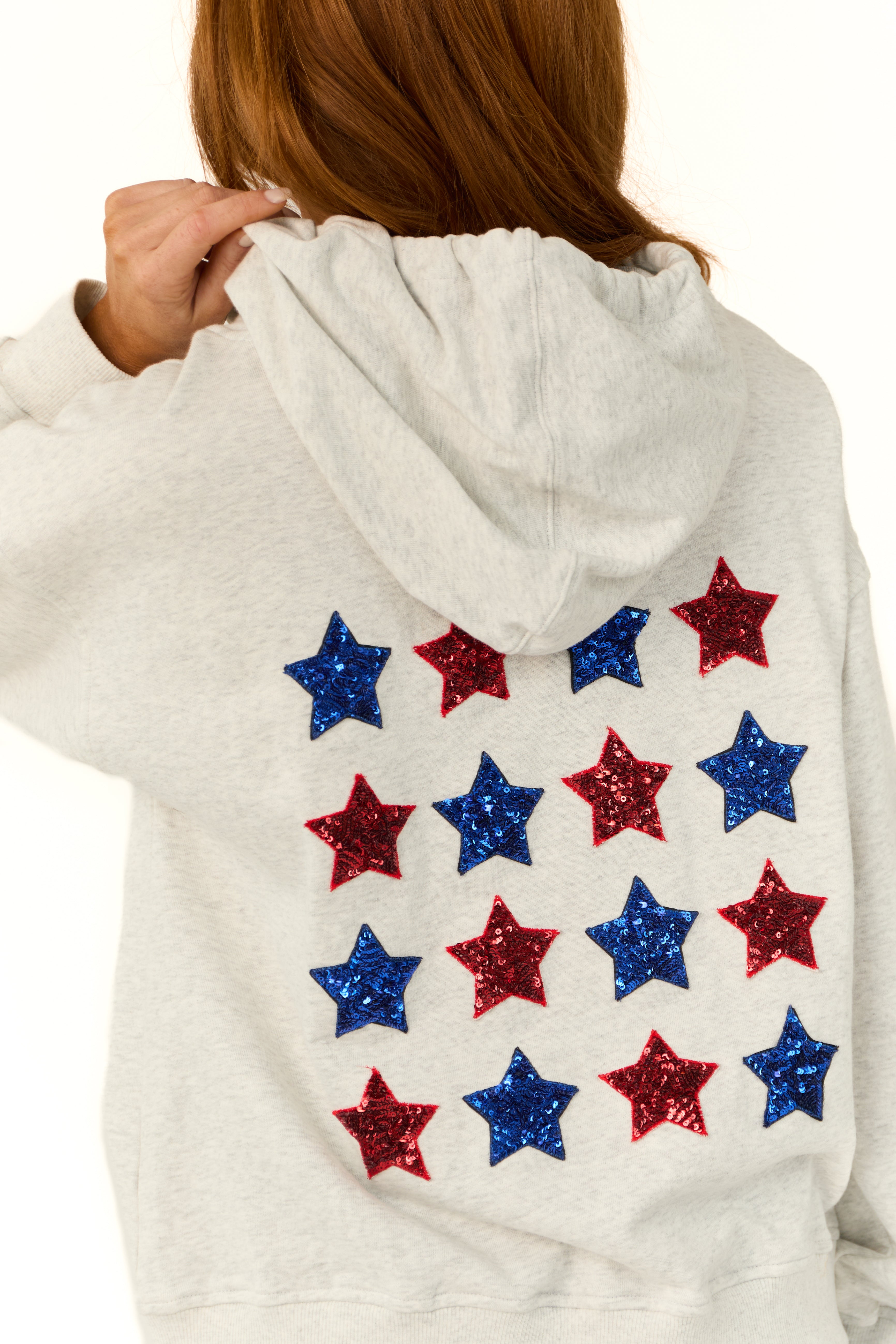 Pewter Grey Star Sequined Cinched Hoodie-Newayad