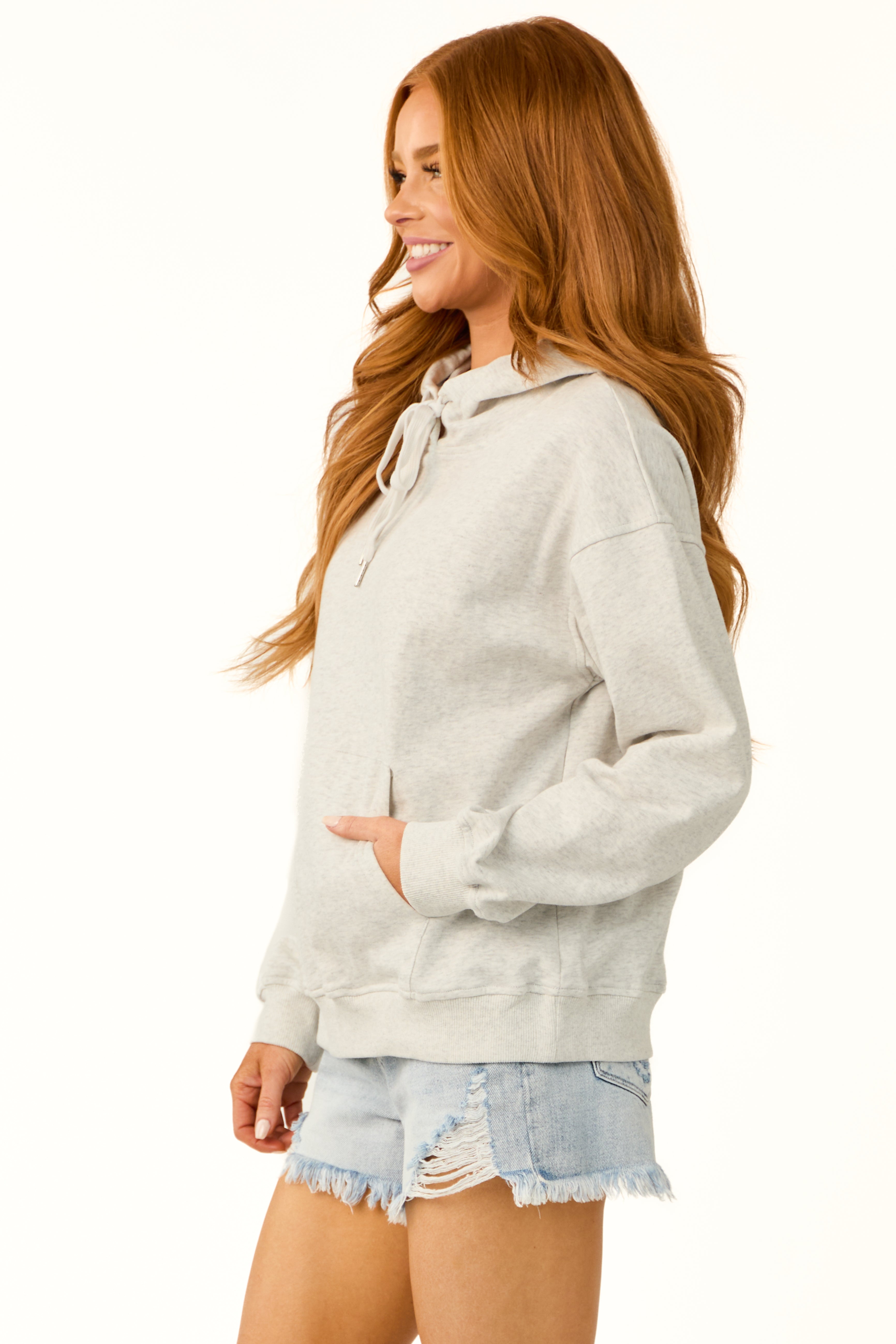 Pewter Grey Star Sequined Cinched Hoodie-Newayad