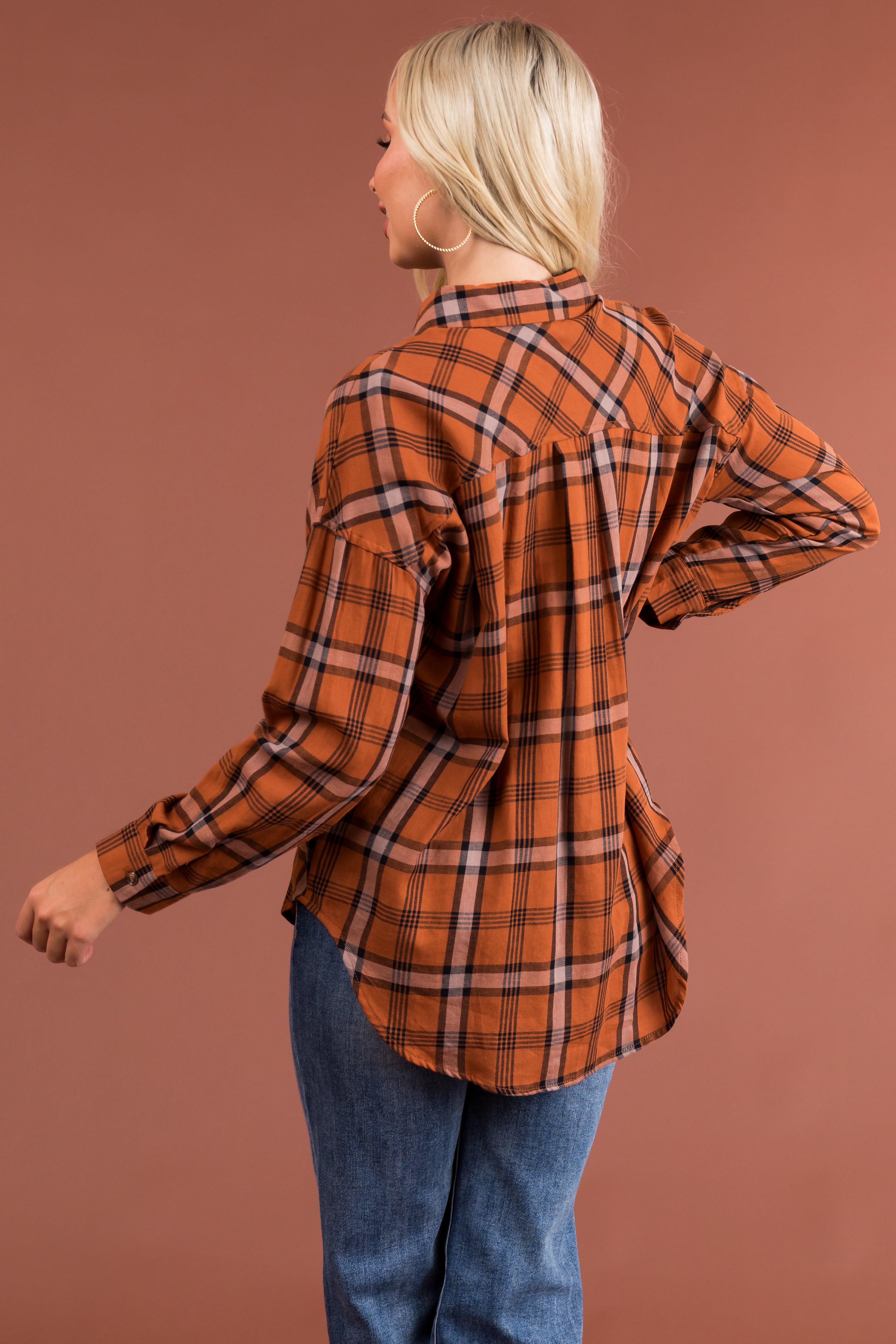 Pumpkin Spice Plaid Button Up Shirt-Newayad