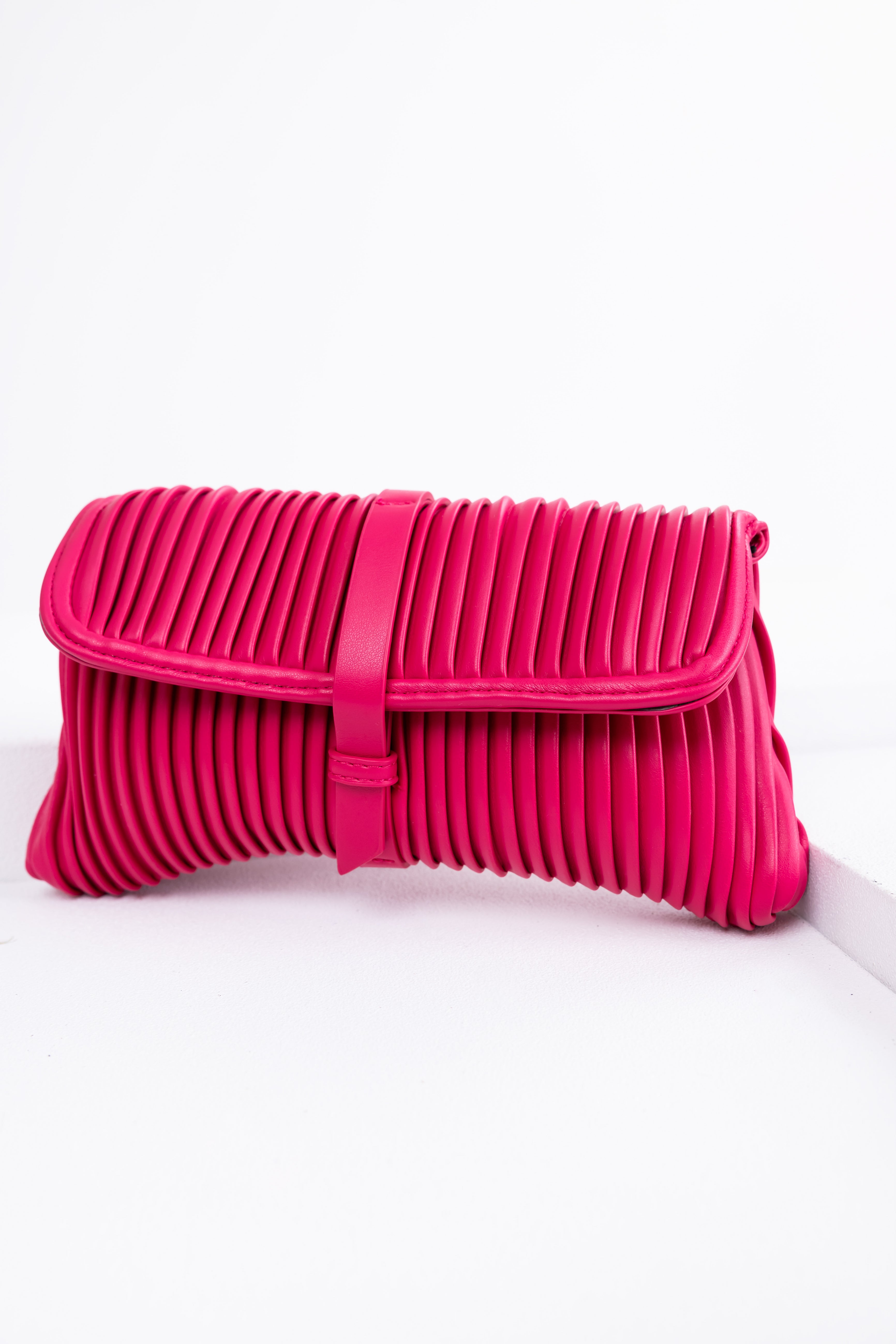 Raspberry Ribbed Faux Leather Handbag-Newayad