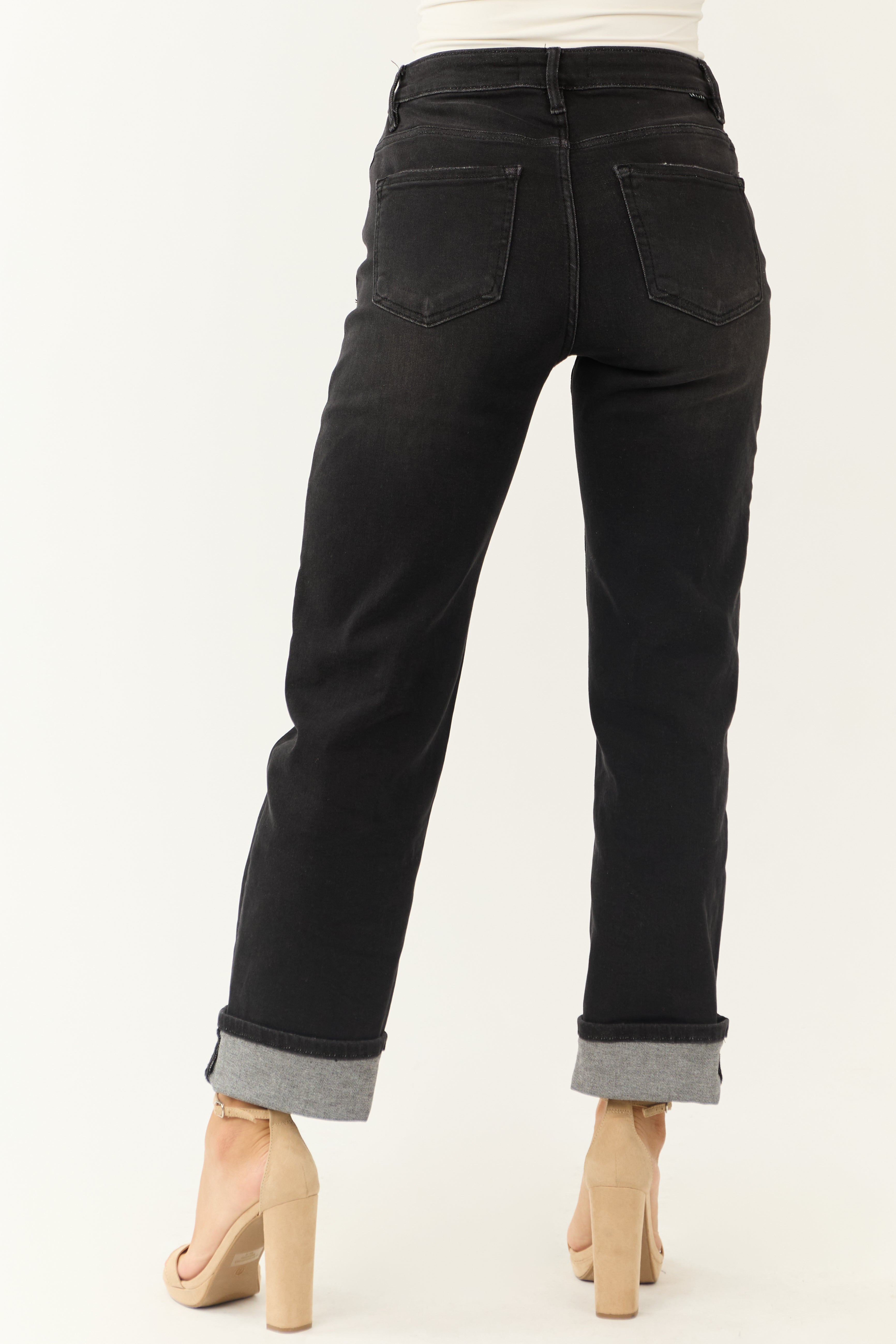 Risen Black Cuffed Cropped High Rise Boyfriend Jeans-Newayad