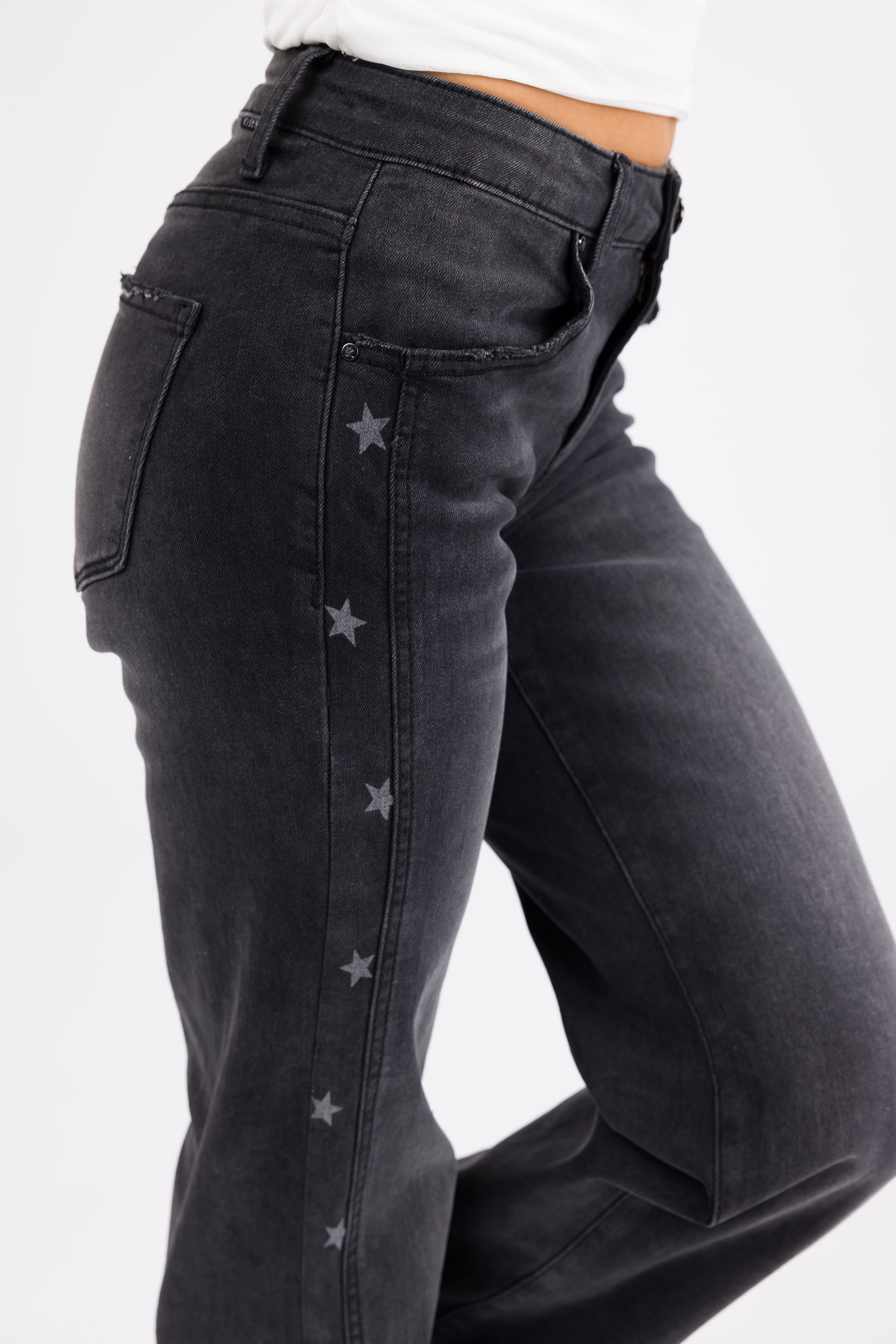 Risen Black Star Print Straight Jeans-Newayad